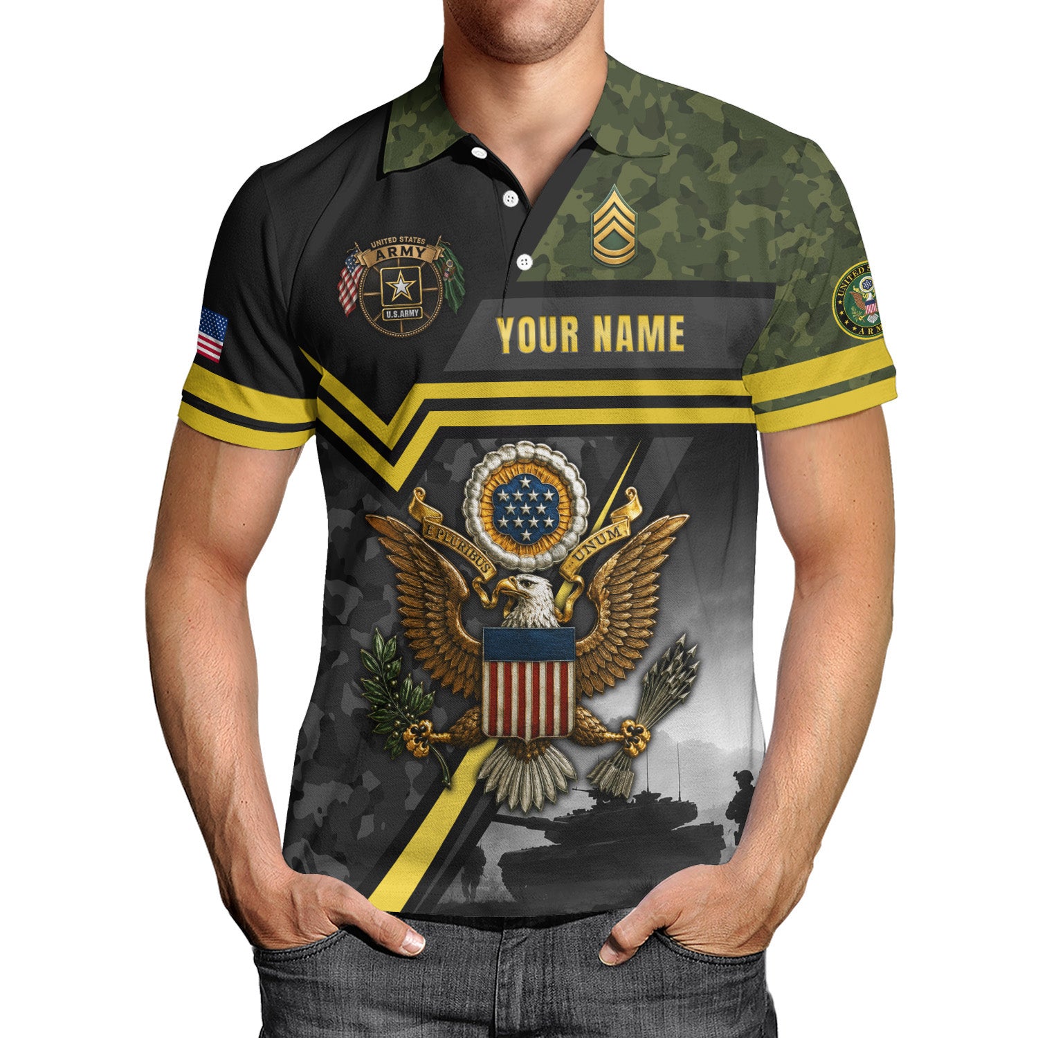 Custom Army Name and Rank 3D Polo Shirt for Veterans