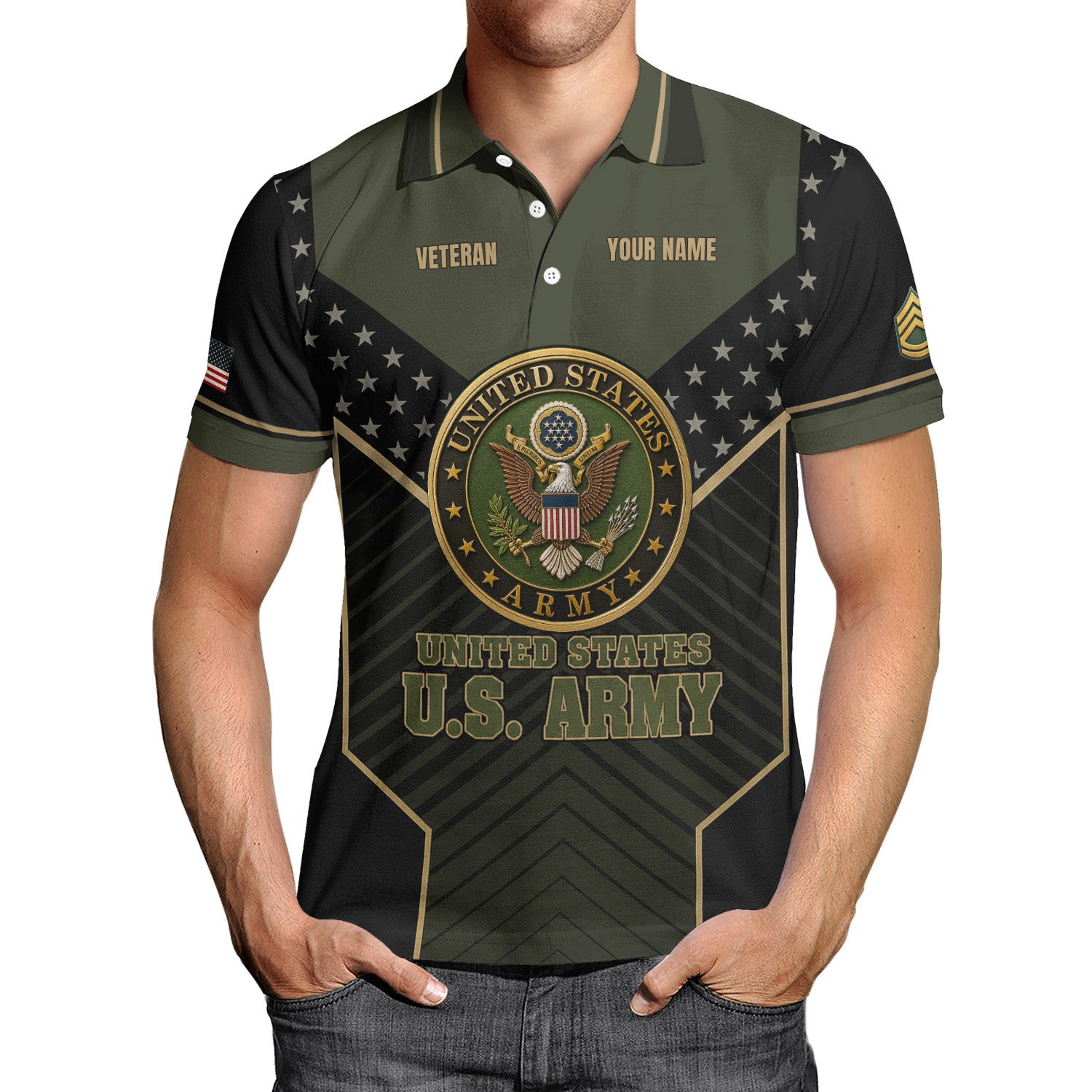 US Army Military Personalized Rank Polo Shirt Gift for Men