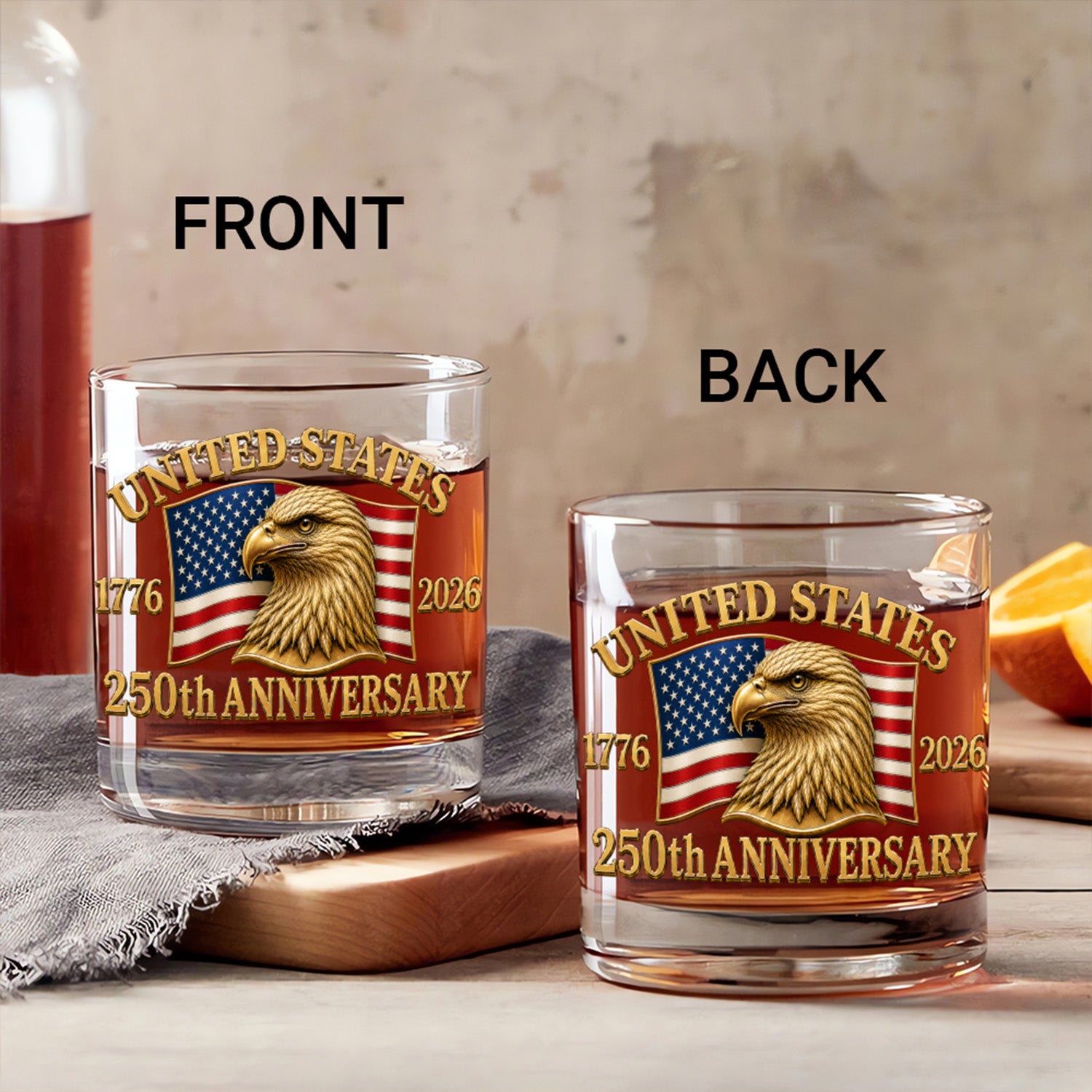 USA 250th Birthday Whiskey Glass Patriotic Barware Gift