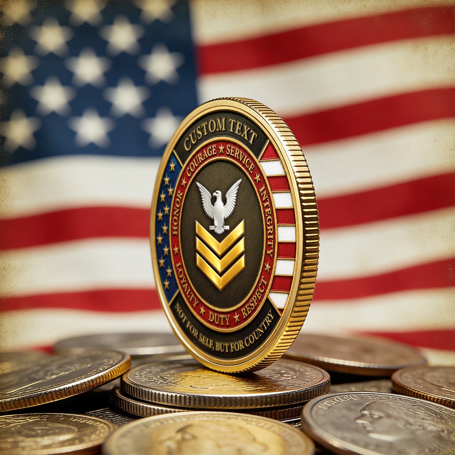 Personalized US Navy Duty Rank 3D Challenge Coin Tribute