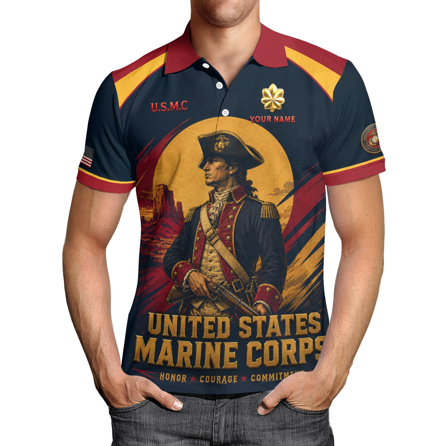 Custom USMC Veteran 3D Polo Shirt with Name and Rank