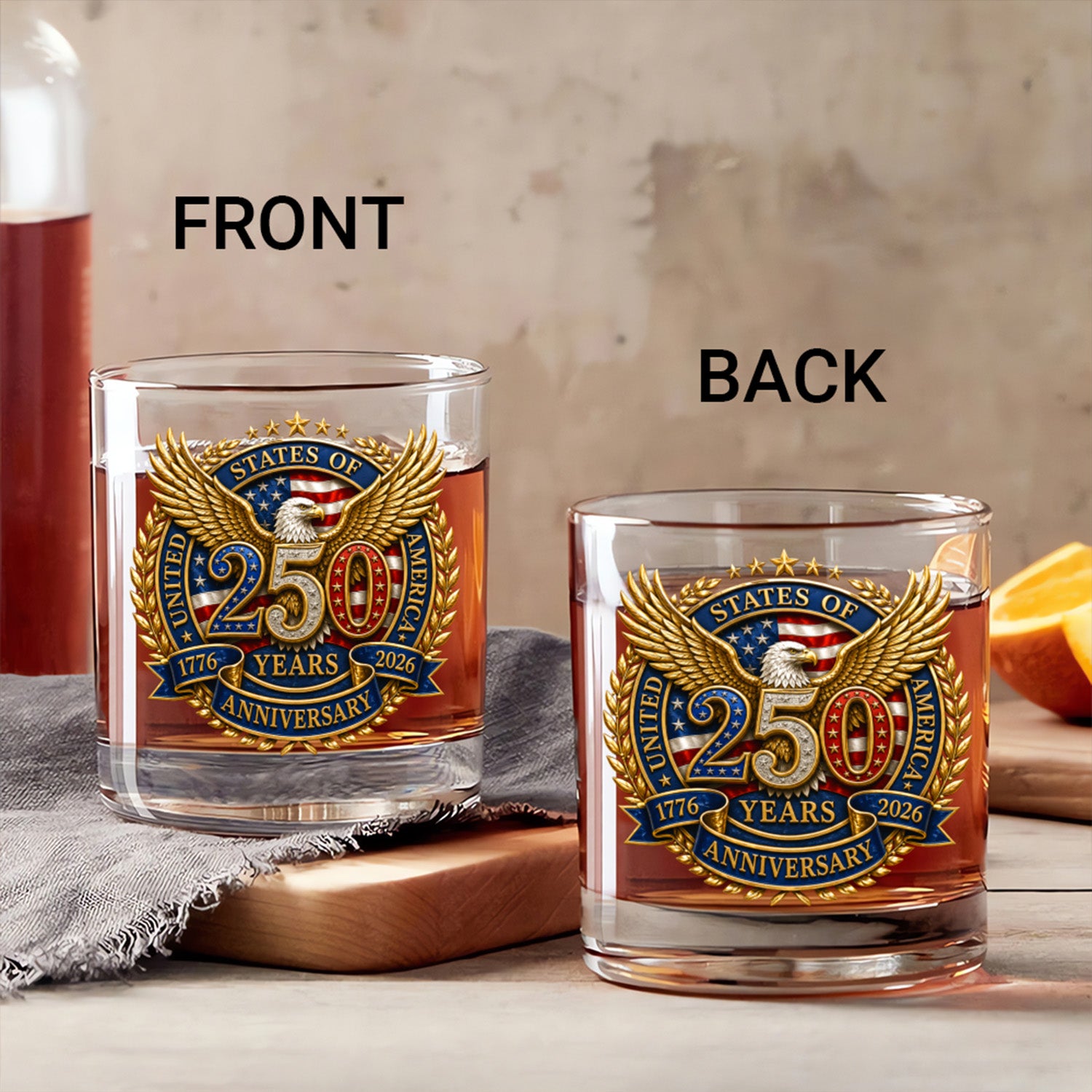 USA 250th Anniversary Old Fashioned Whiskey Glass Gift