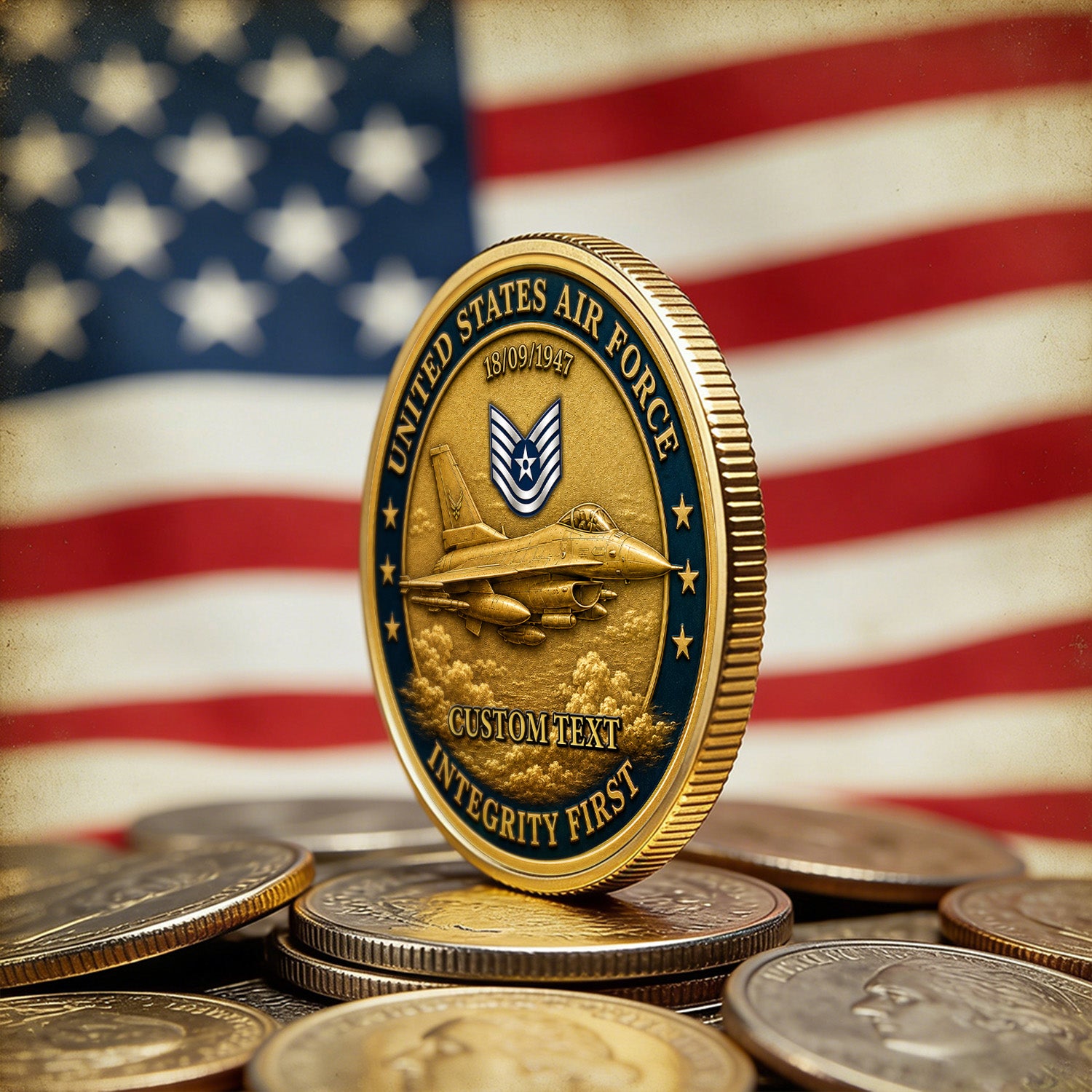 Personalized USAF Career Rank Text 3D Challenge Coin
