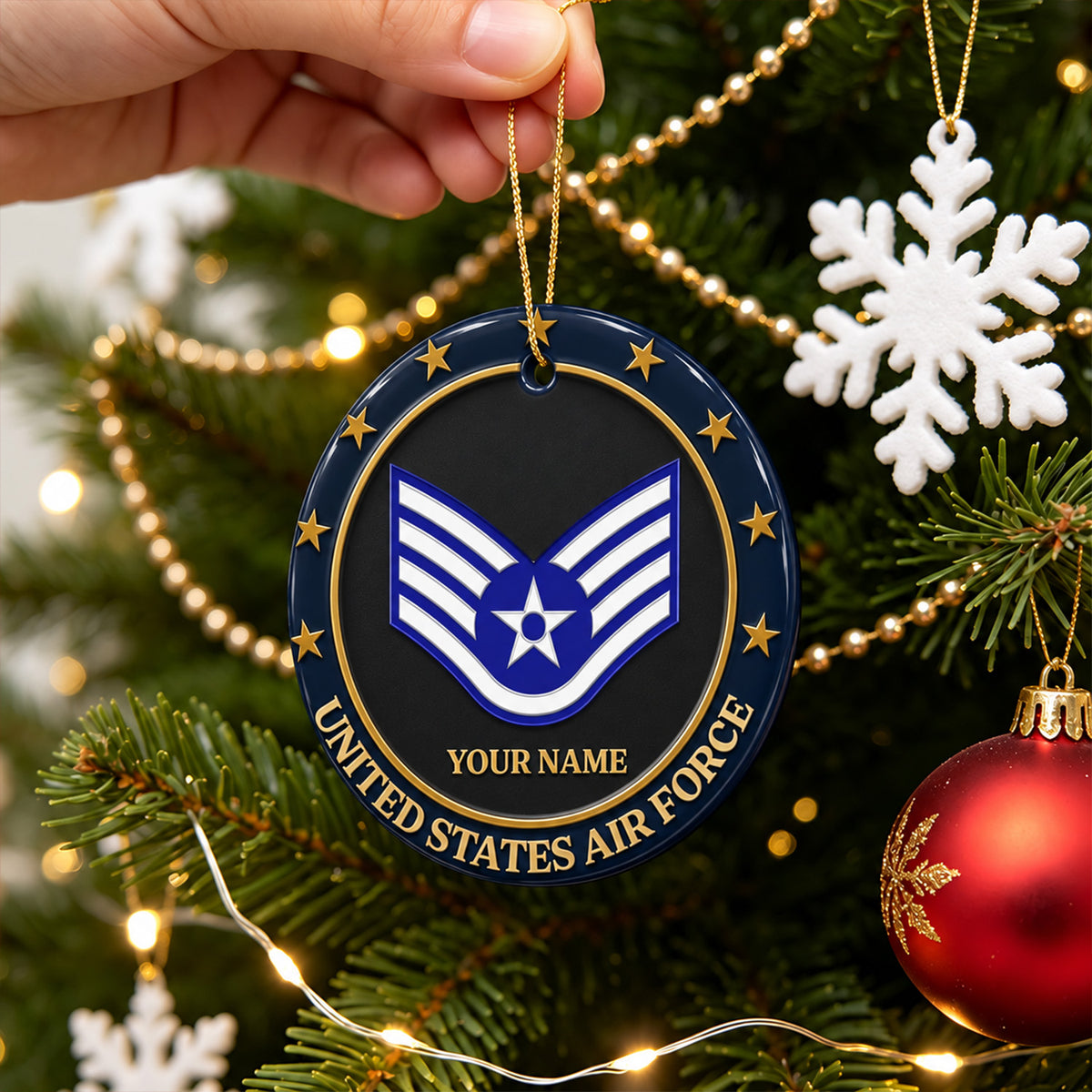 USMC 3D Ceramic Ornament Custom Military Rank Text Keepsake