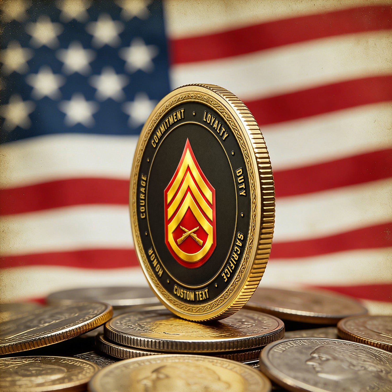 Custom USMC Marine Rank and Service Text 3D Challenge Coin