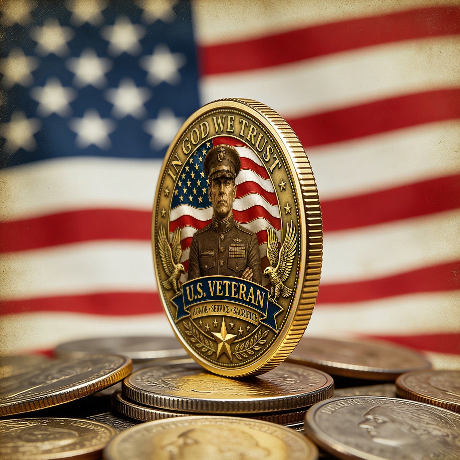 USMC Veteran Custom Rank Text 3D Challenge Coin Gift