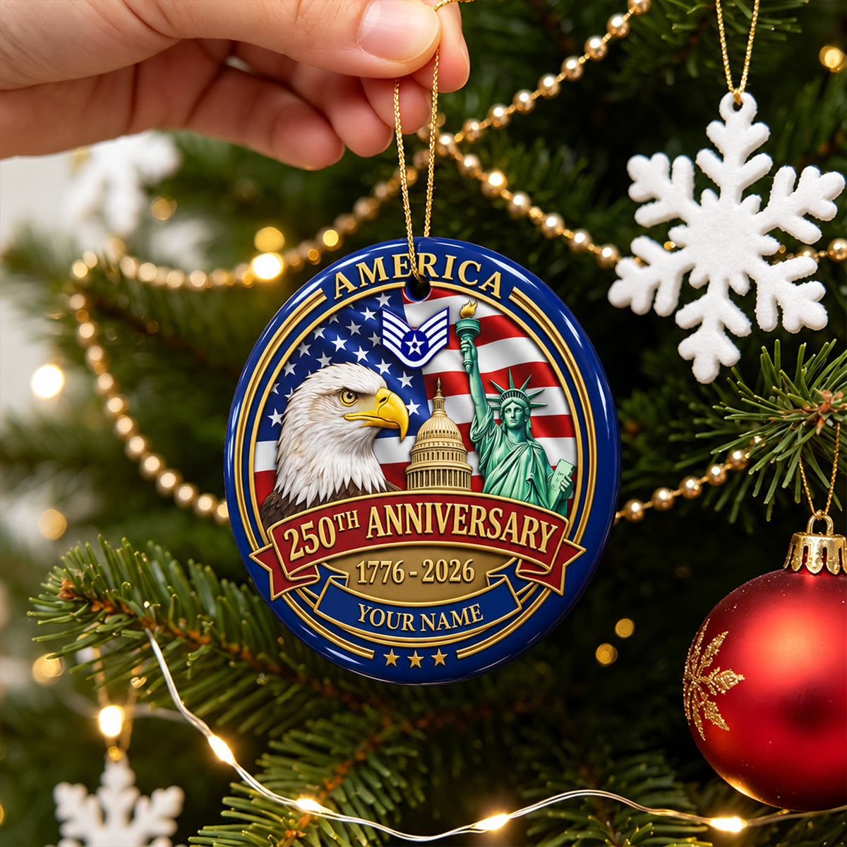 Custom U.S. Army Ceramic Ornament Personalized Military Rank and Text