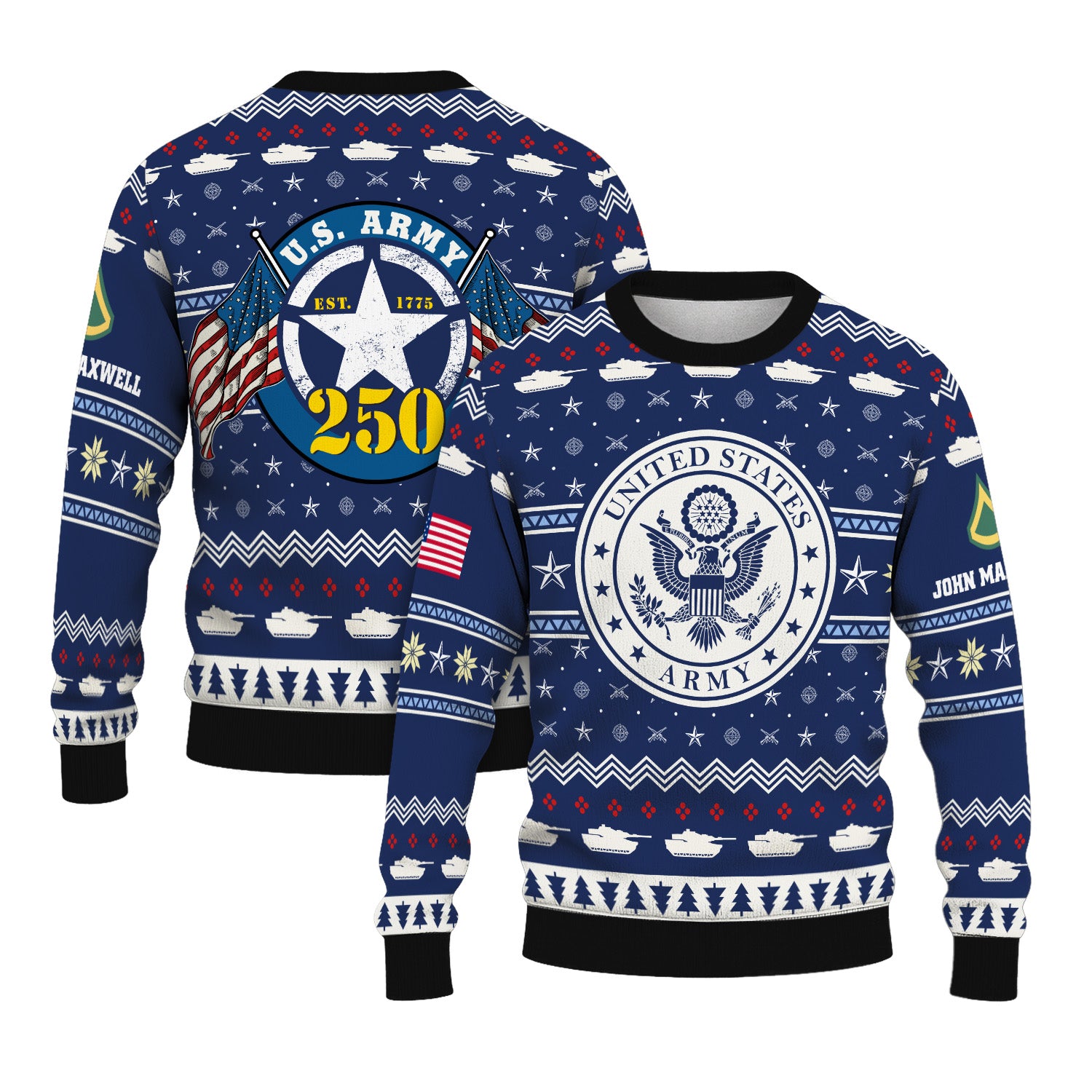 Custom Ranks And Text US Army Ugly Christmas Sweater for Women Men KRUST01