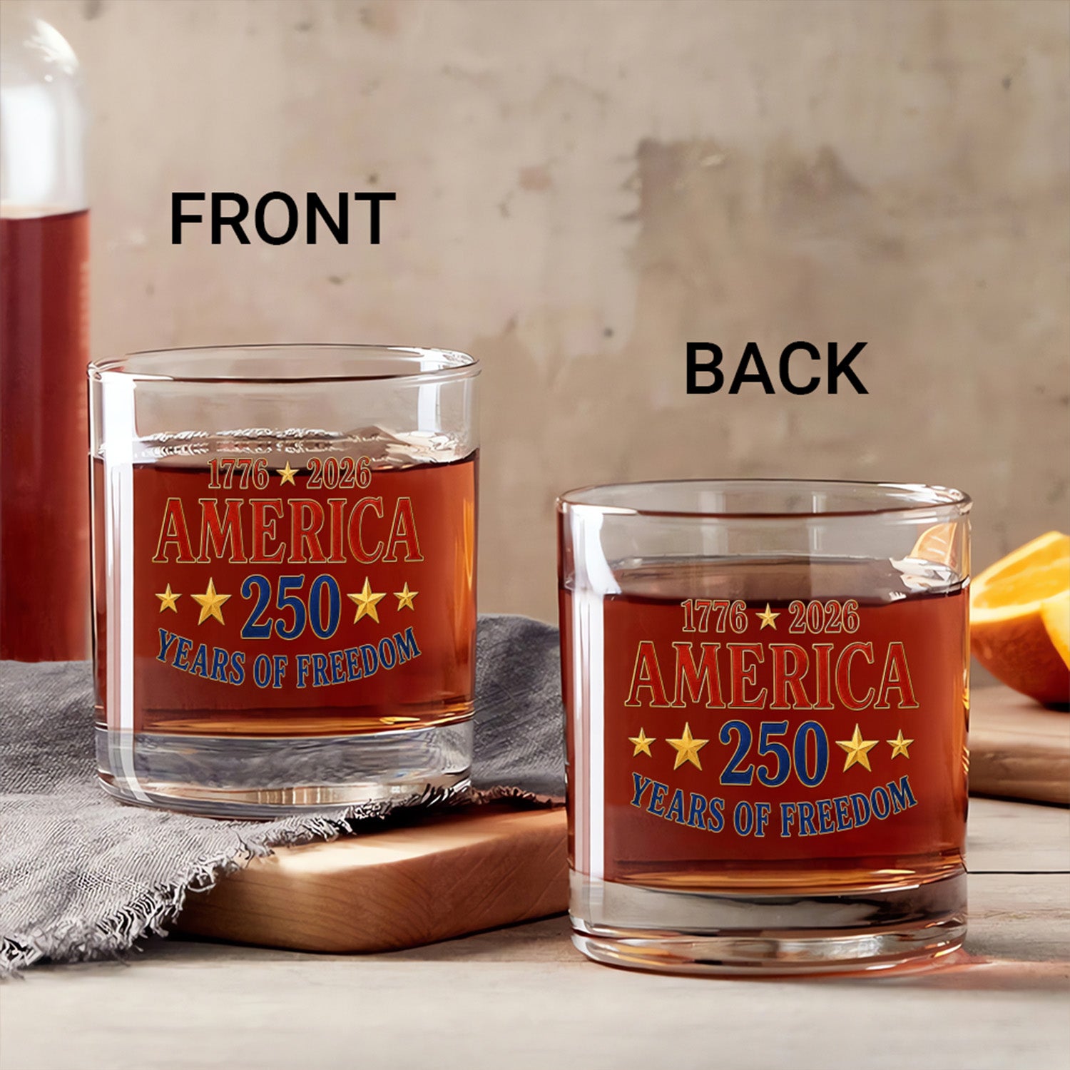 USA 250 Anniversary Rocks Glass Patriotic Keepsake