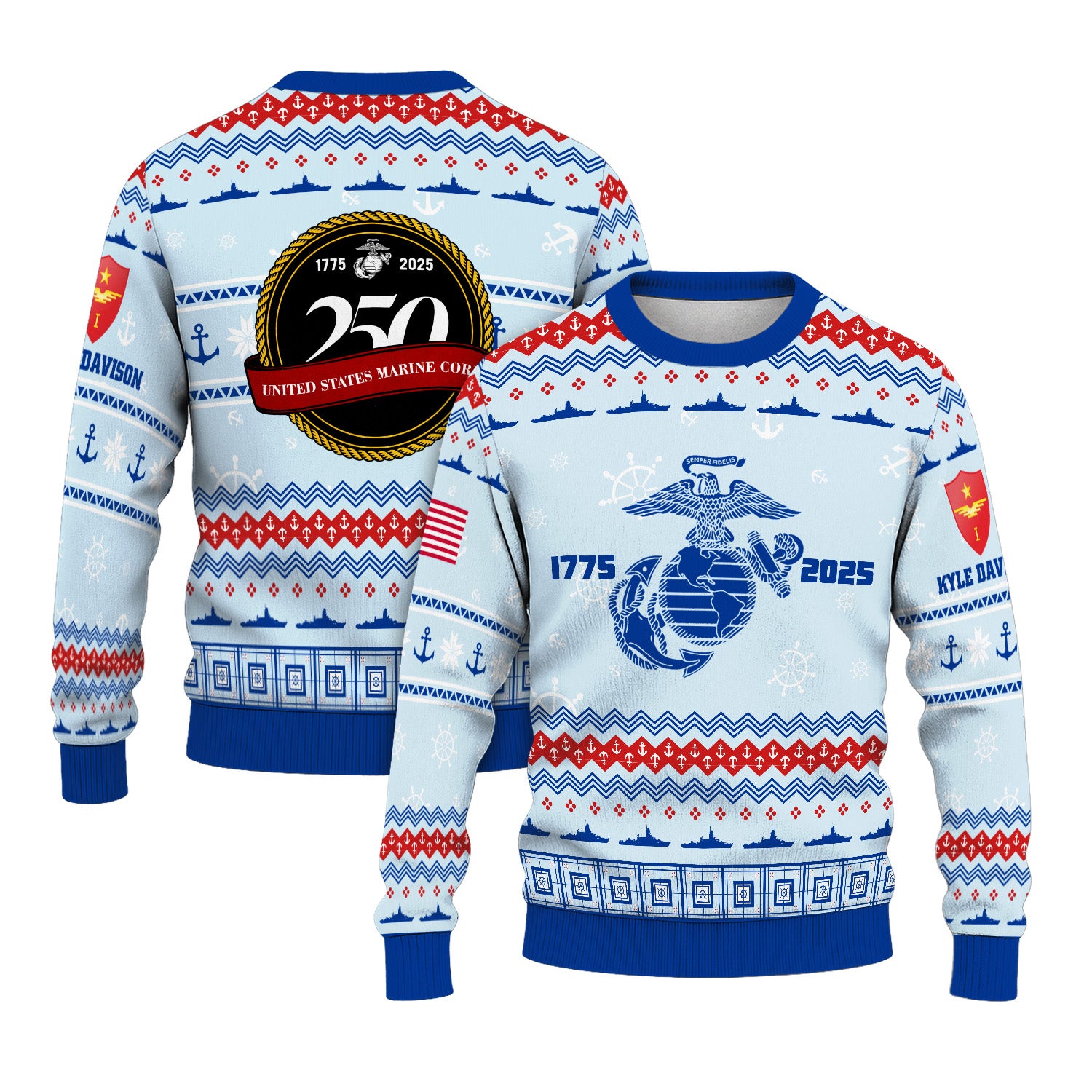 Custom Ranks And Text USMC Ugly Christmas Sweater for Women Men KRUST02