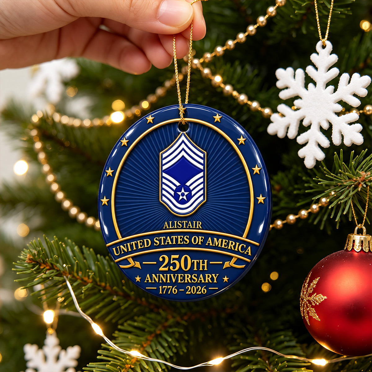 Personalized Marine Corps Ceramic Ornament Custom Rank and Text Gift