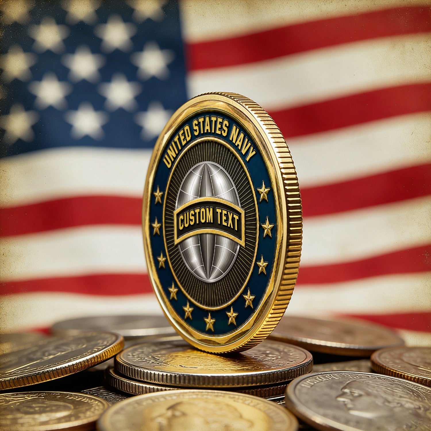 US Navy Custom Rank and Text 3D Challenge Coin Tribute