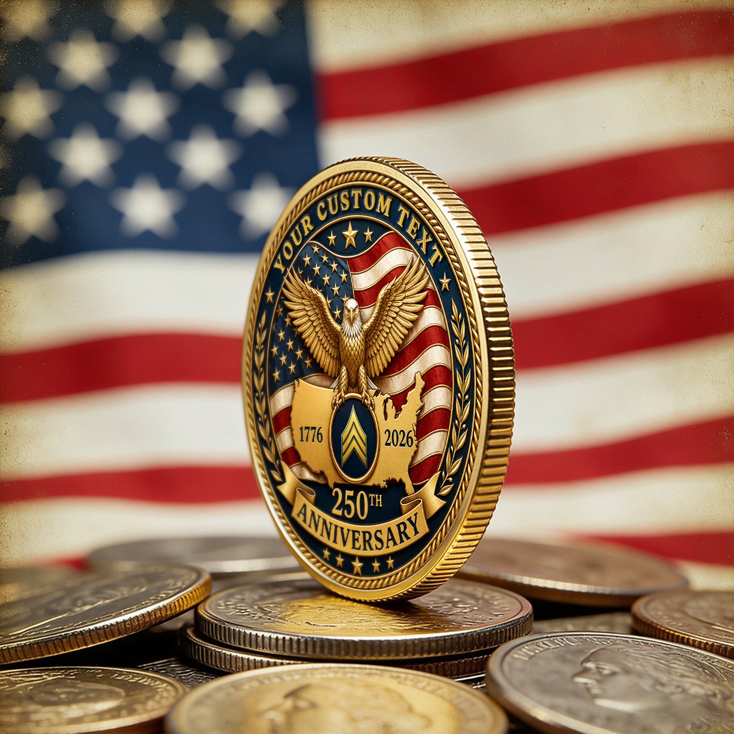 Personalized USA 250th Anniversary Navy Rank 3D Challenge Coin