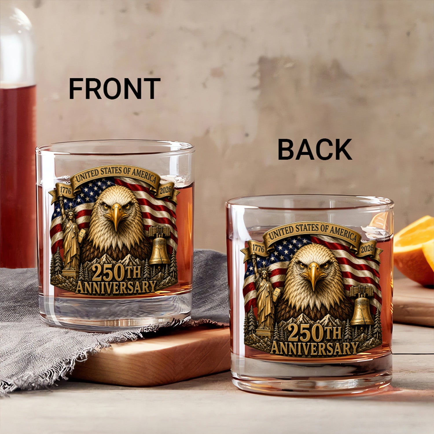 USA 1776-2026 Whiskey Glass American Heritage Gift