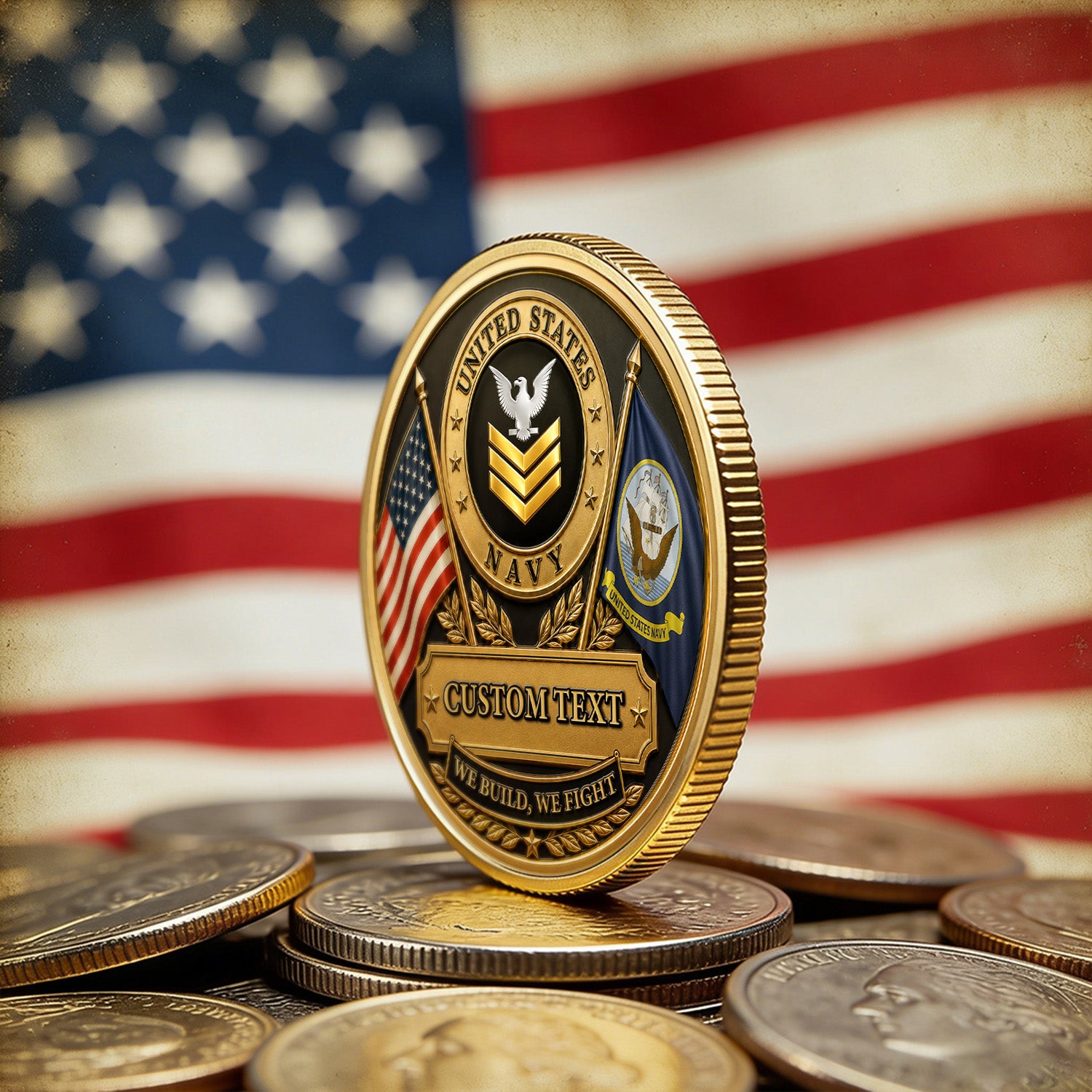Navy Veteran Personalized Service Text 3D Challenge Coin