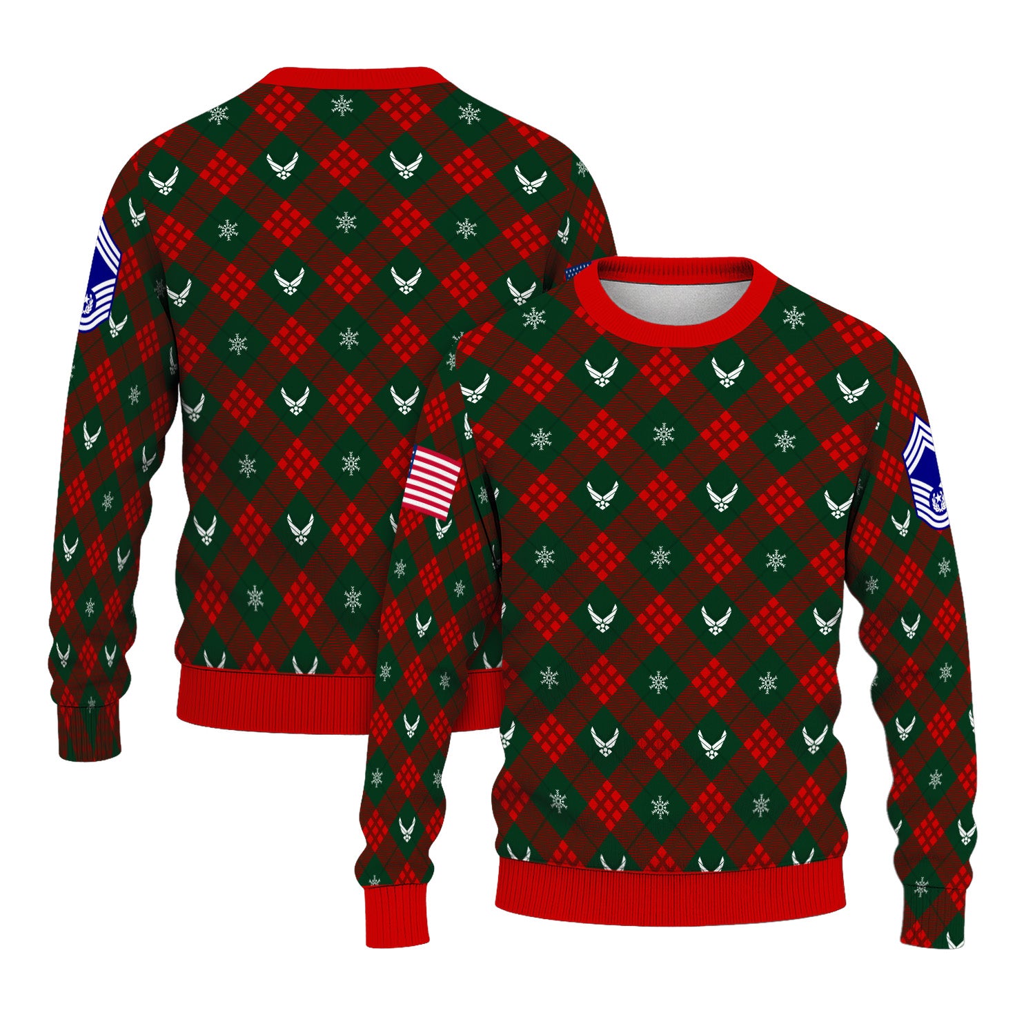 Custom Ranks US Air Force Ugly Christmas Sweater for Women Men KRUST08