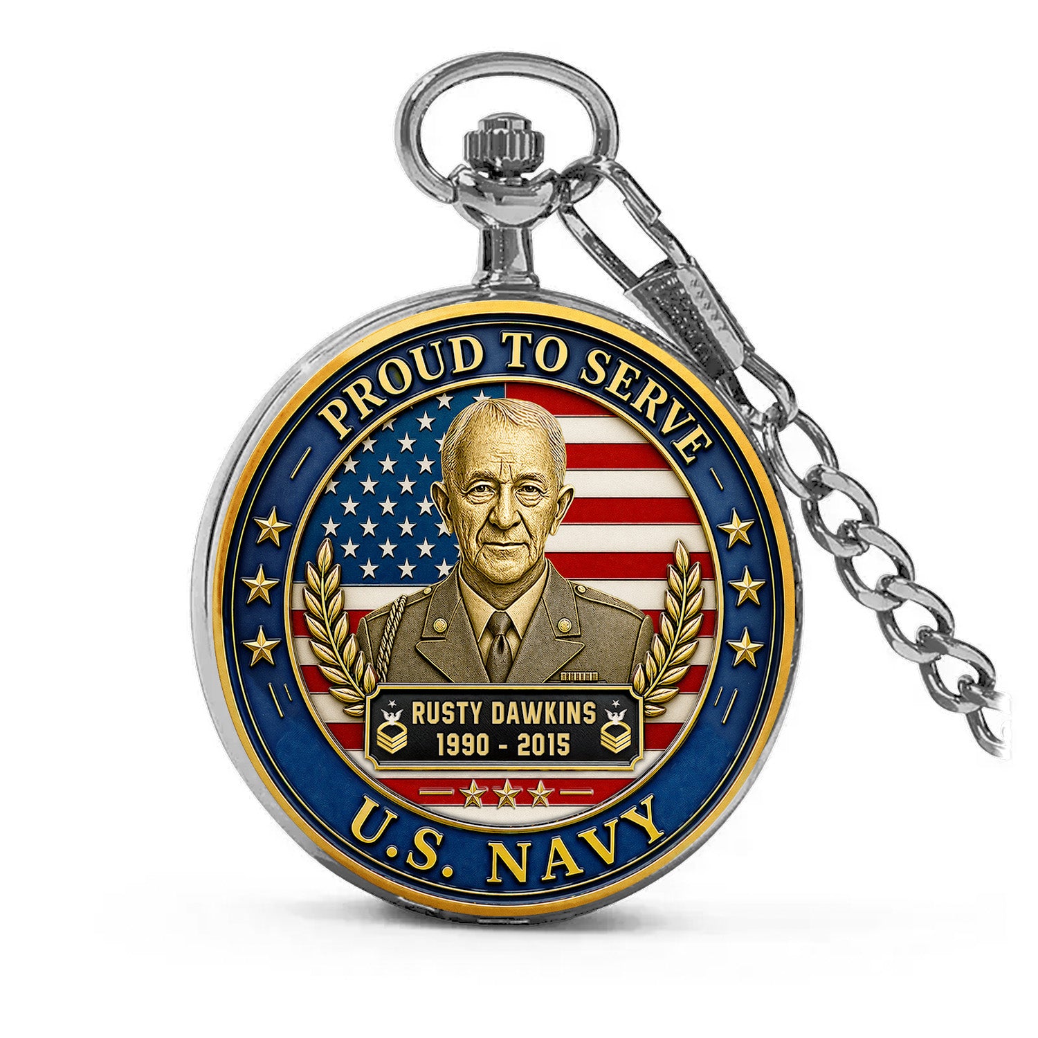 US Navy Anniversary Pocket Watch Personalized Name and Rank