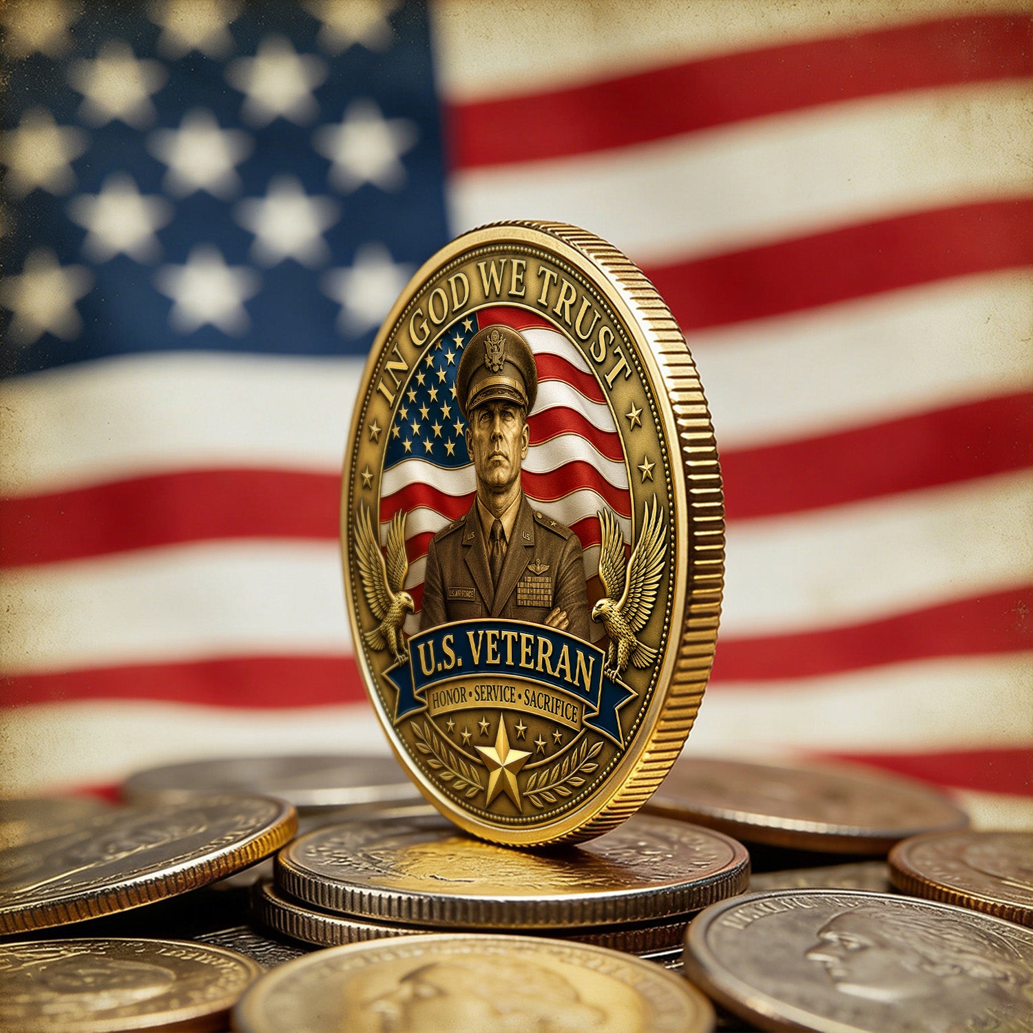 USAF Veteran Custom Photo Rank 3D Challenge Coin