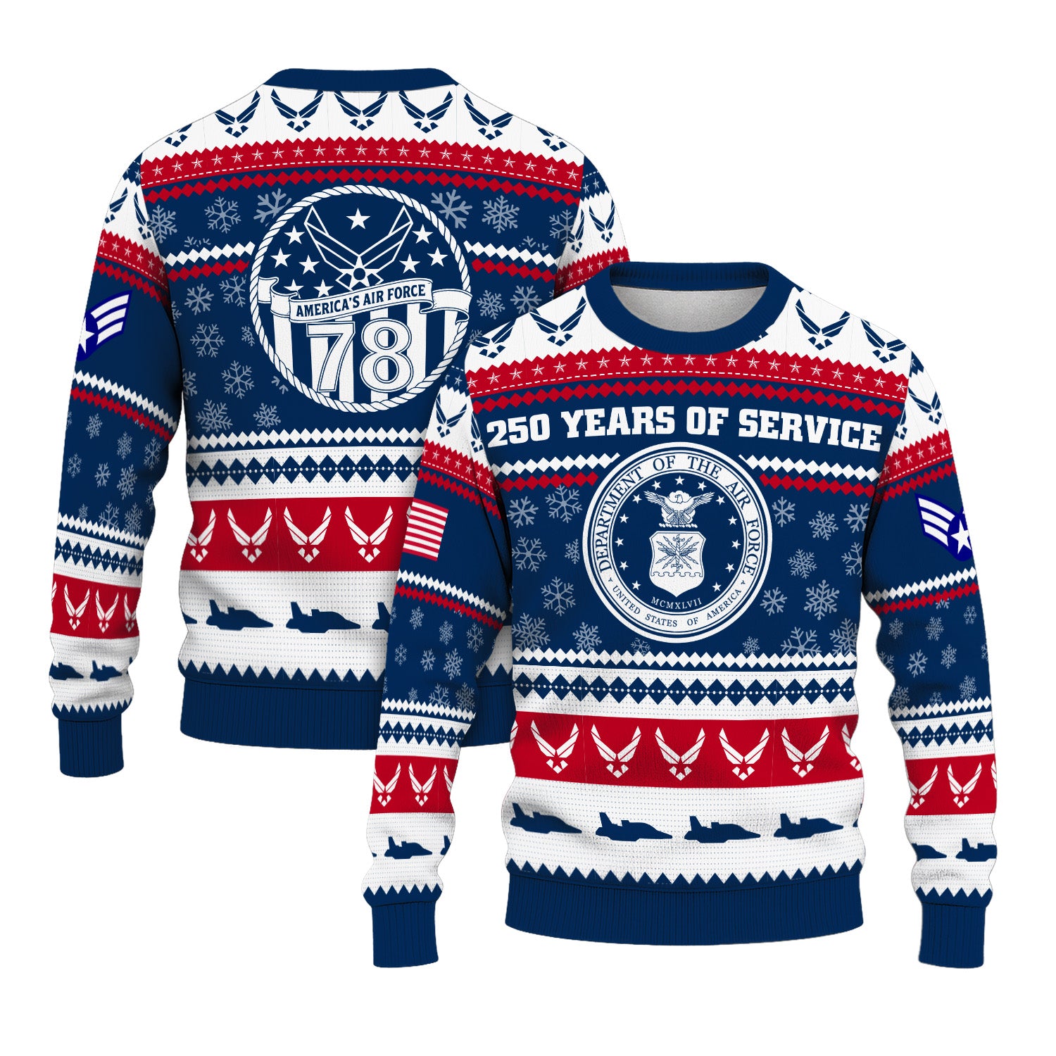 Custom Ranks US Air Force Ugly Christmas Sweater for Women Men KRUST03