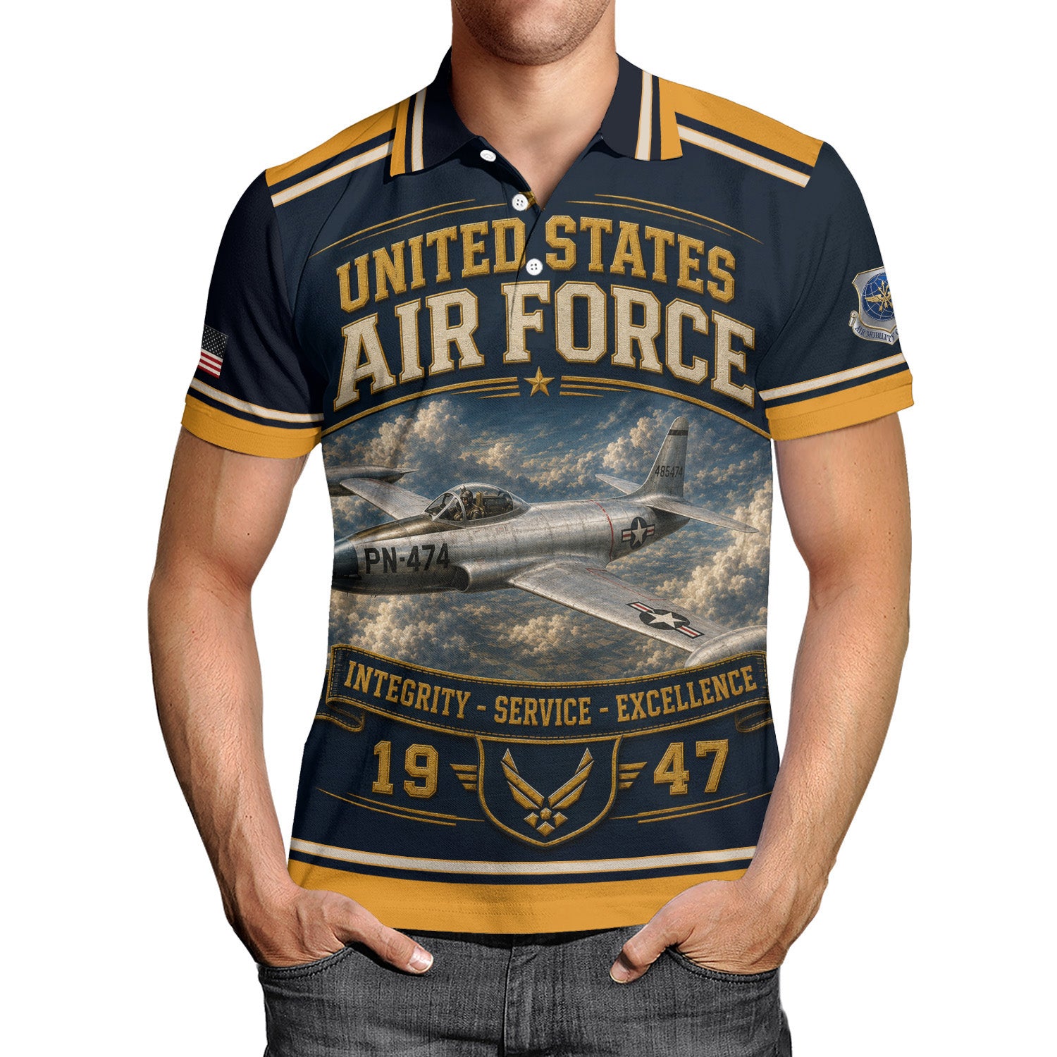 Custom USAF Name Rank 3D Polo Shirt for Veterans