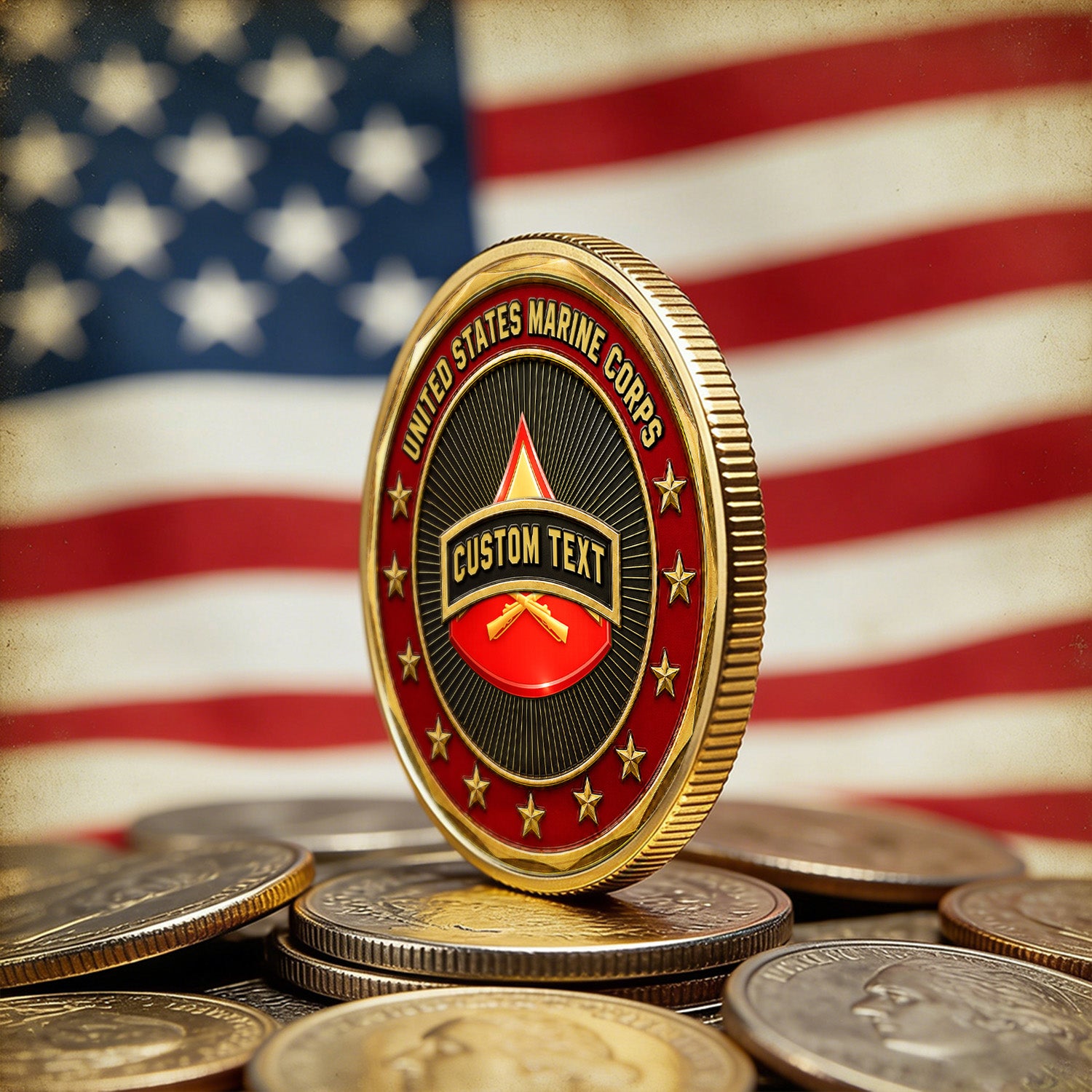 USMC Veteran Custom Name Rank 3D Challenge Coin Keepsake