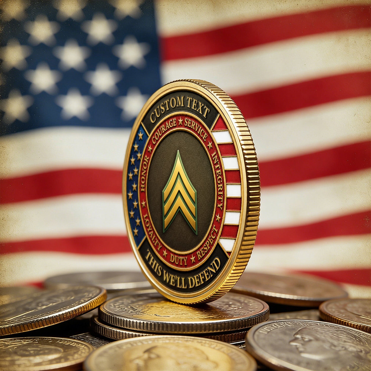 Personalized Army Recognition 3D Challenge Coin With Rank