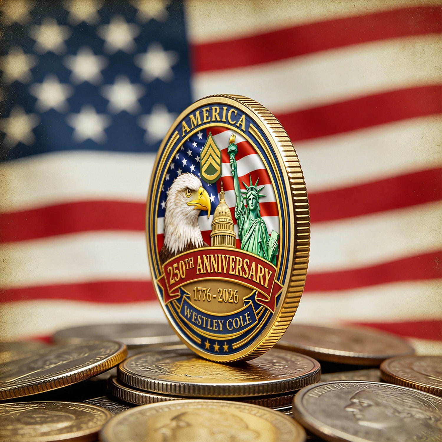 USA 250th Challenge Coin Custom Rank Name US Army