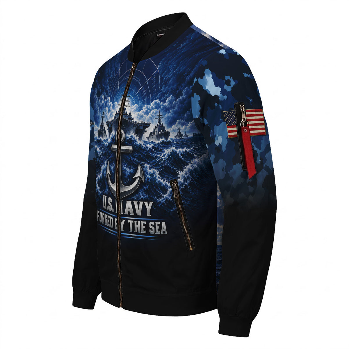 Custom US Navy Bomber Jacket Personalized Name Rank for Veterans