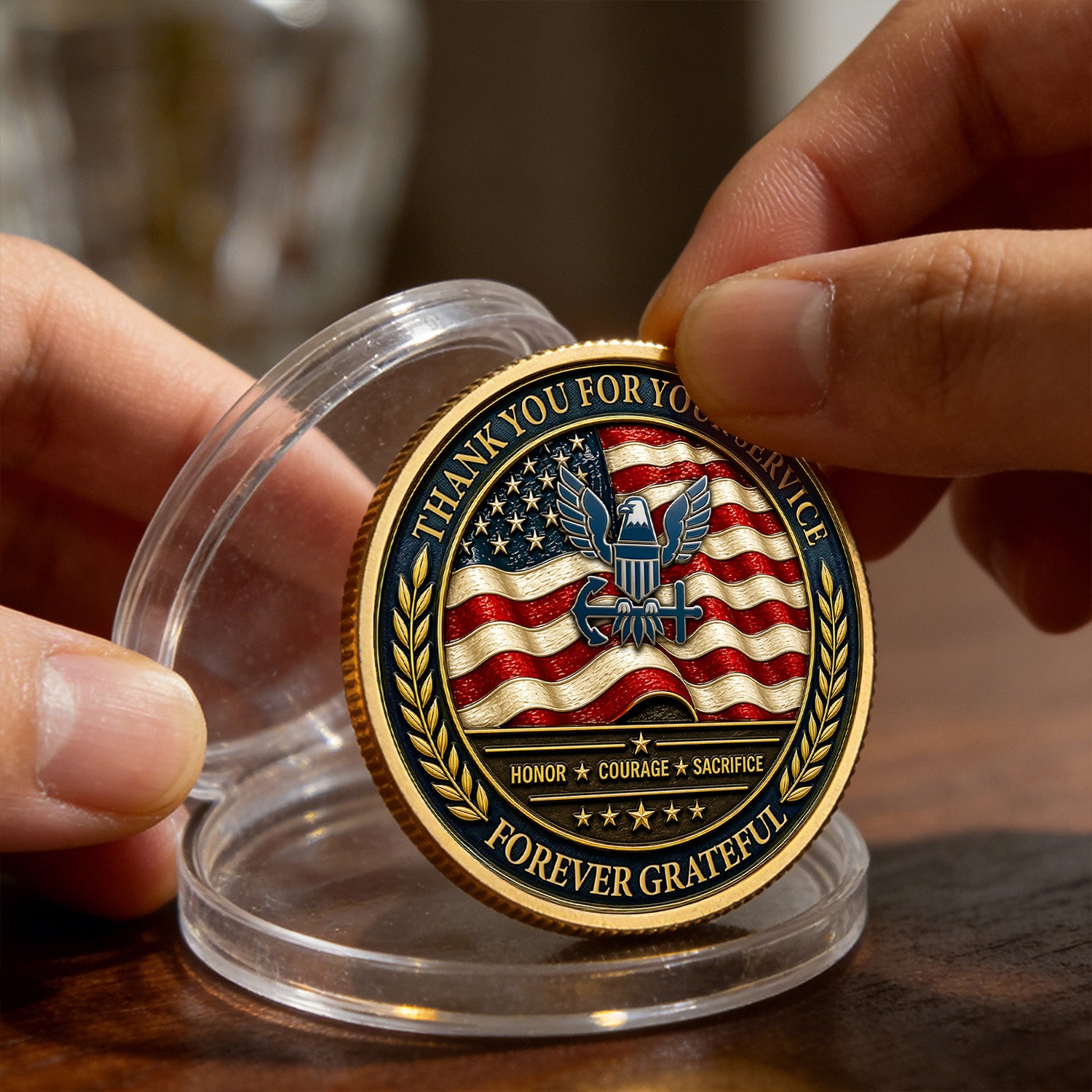 Personalized Navy Coin Custom Photo Rank Name Gift