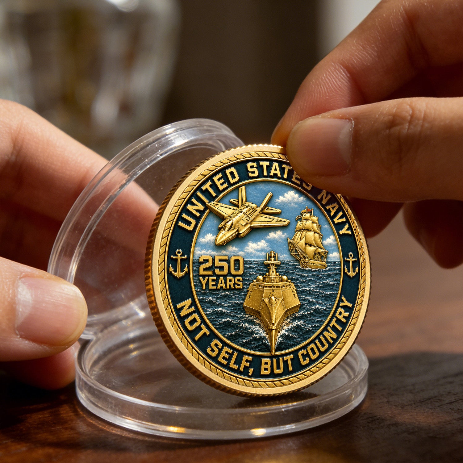 US Navyy 250 Years Custom Rank 3D Challenge Coin