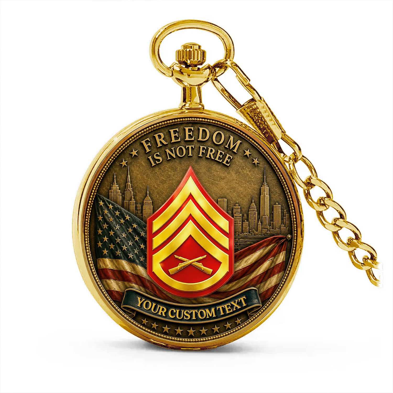Personalized USMC 250th Anniversary Pocket Watch Custom Rank Gift