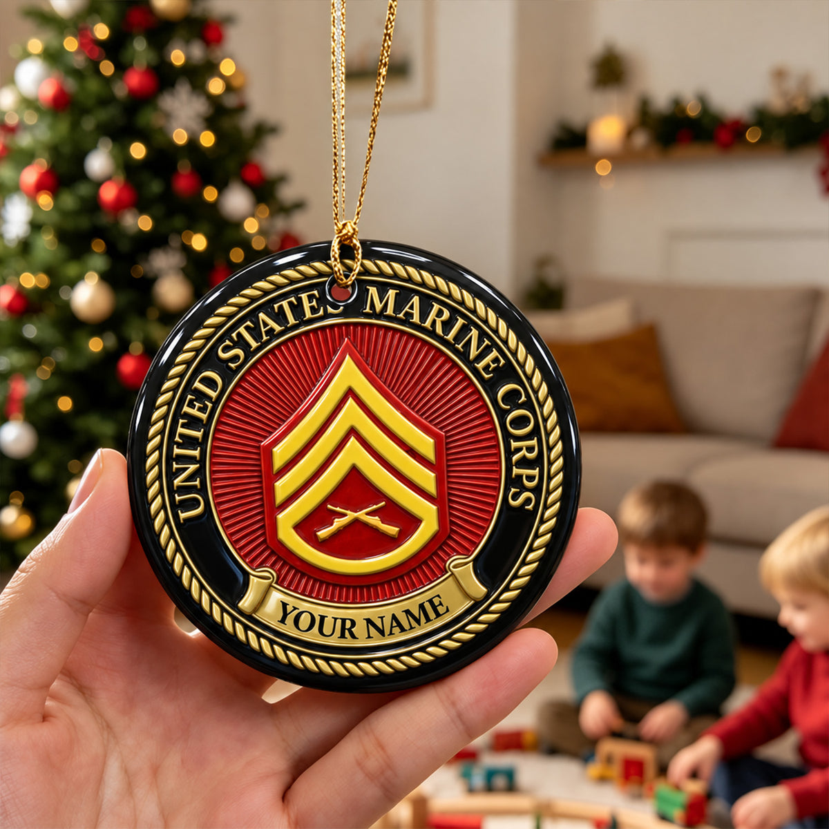 U.S. Navy 3D Ceramic Ornament Custom Rank Text Military Keepsake
