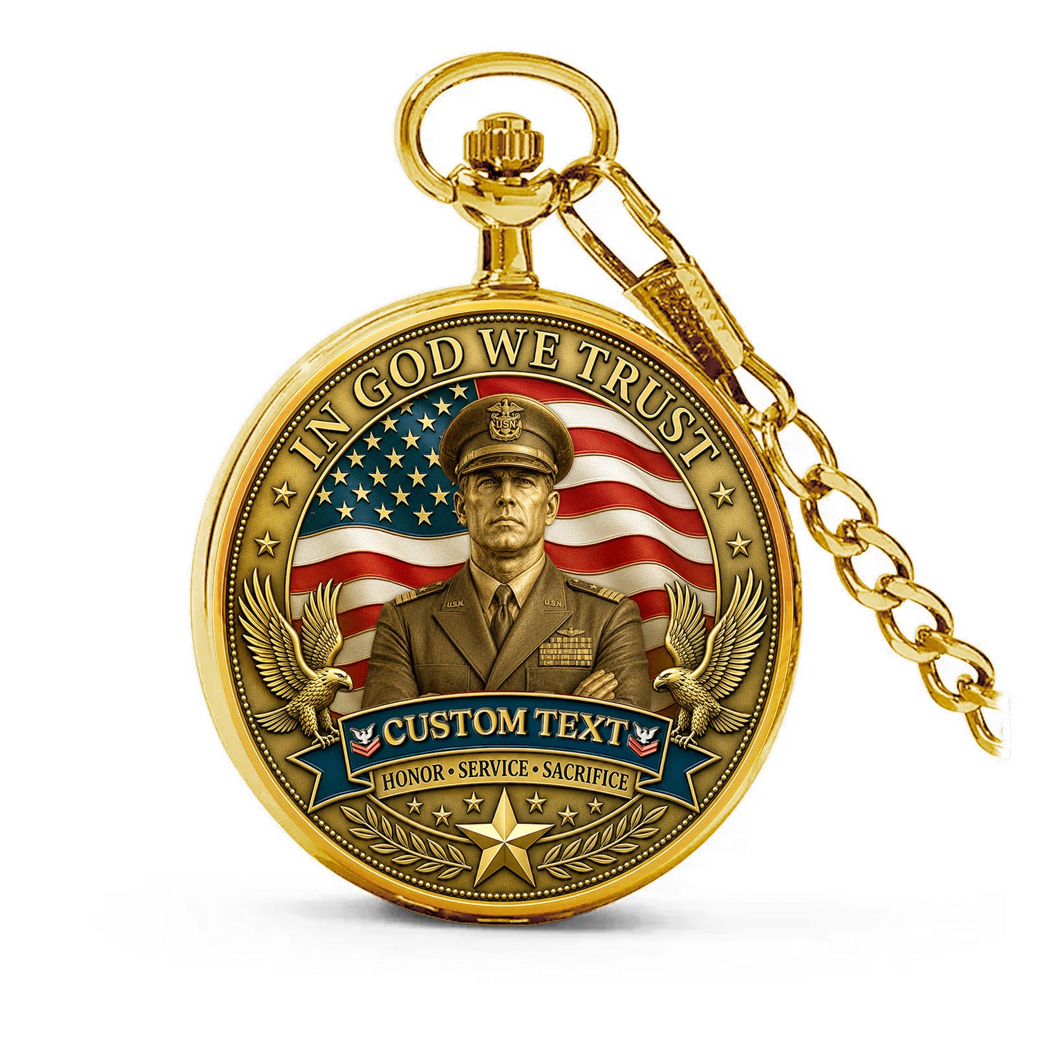 US Navy Pocket Watch Custom Rank Name Retirement Gift