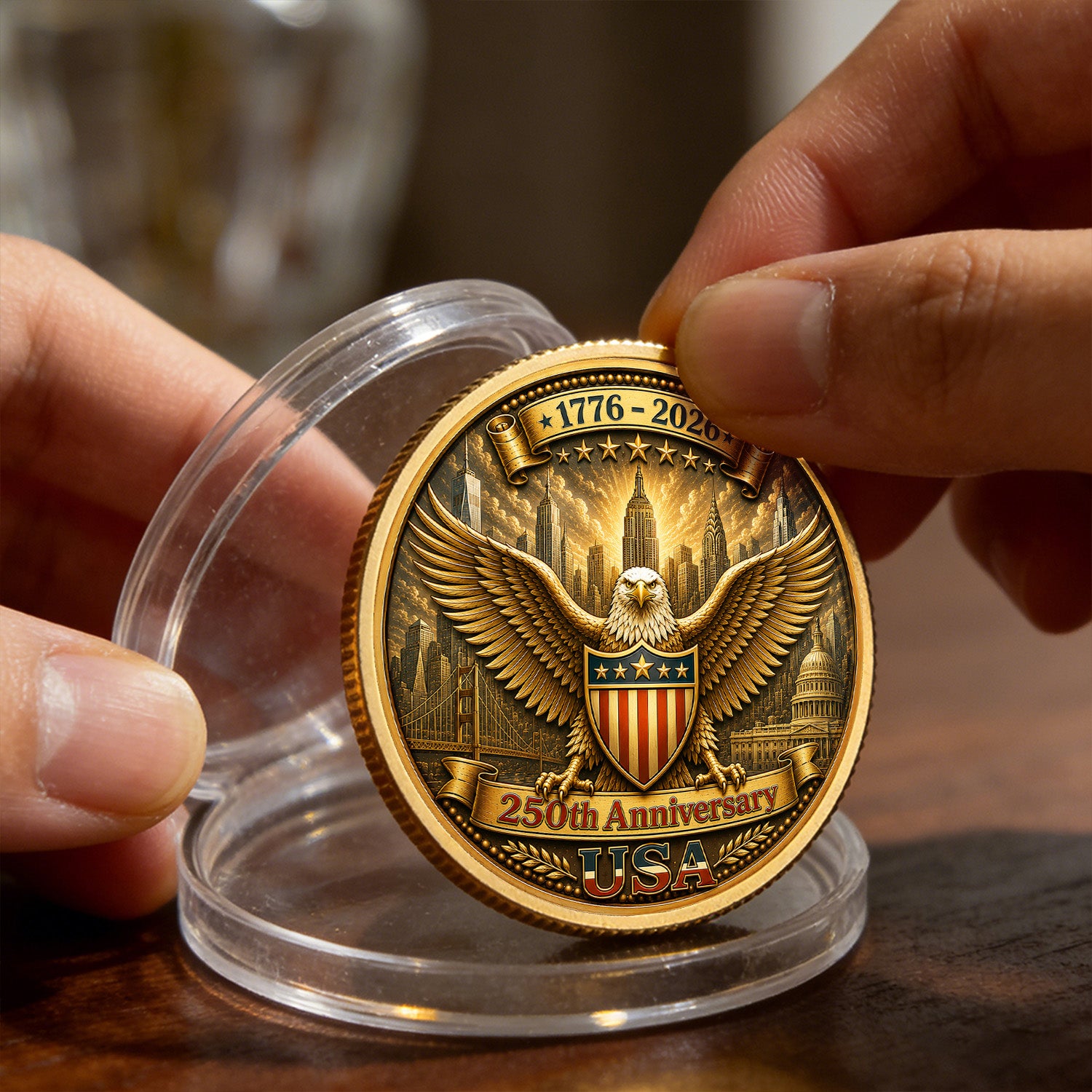 USA 250th Anniversary 1776-2026 3D Challenge Coin Patriotic Gift
