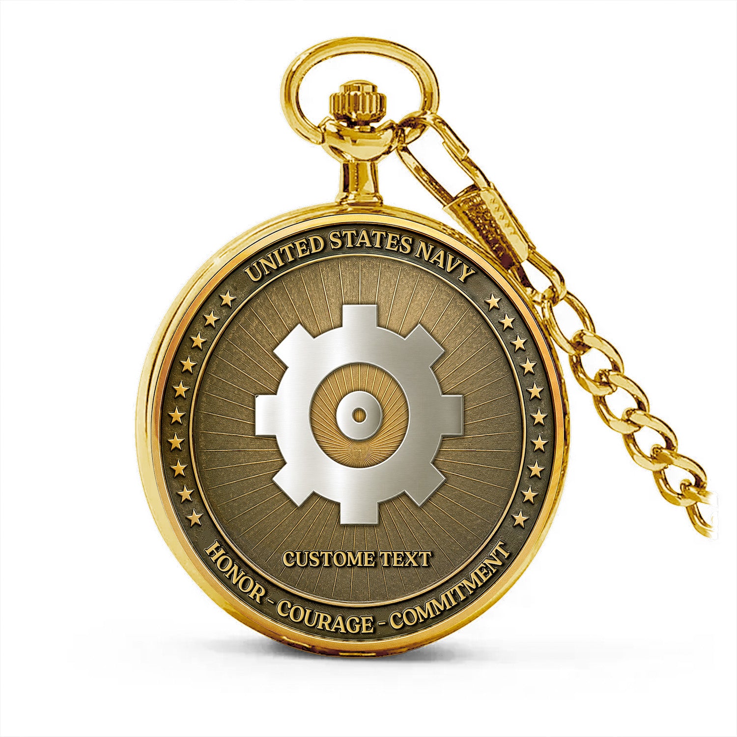 US Navy 250th Anniversary Pocket Watch Personalized Rank and Text