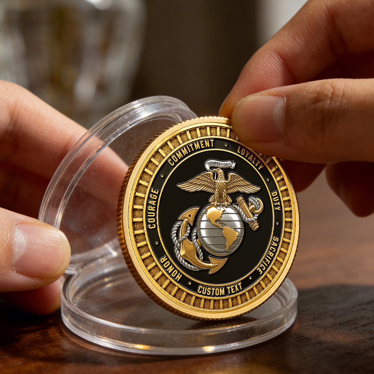 USMC Veteran Custom Name Rank 3D Challenge Coin Keepsake