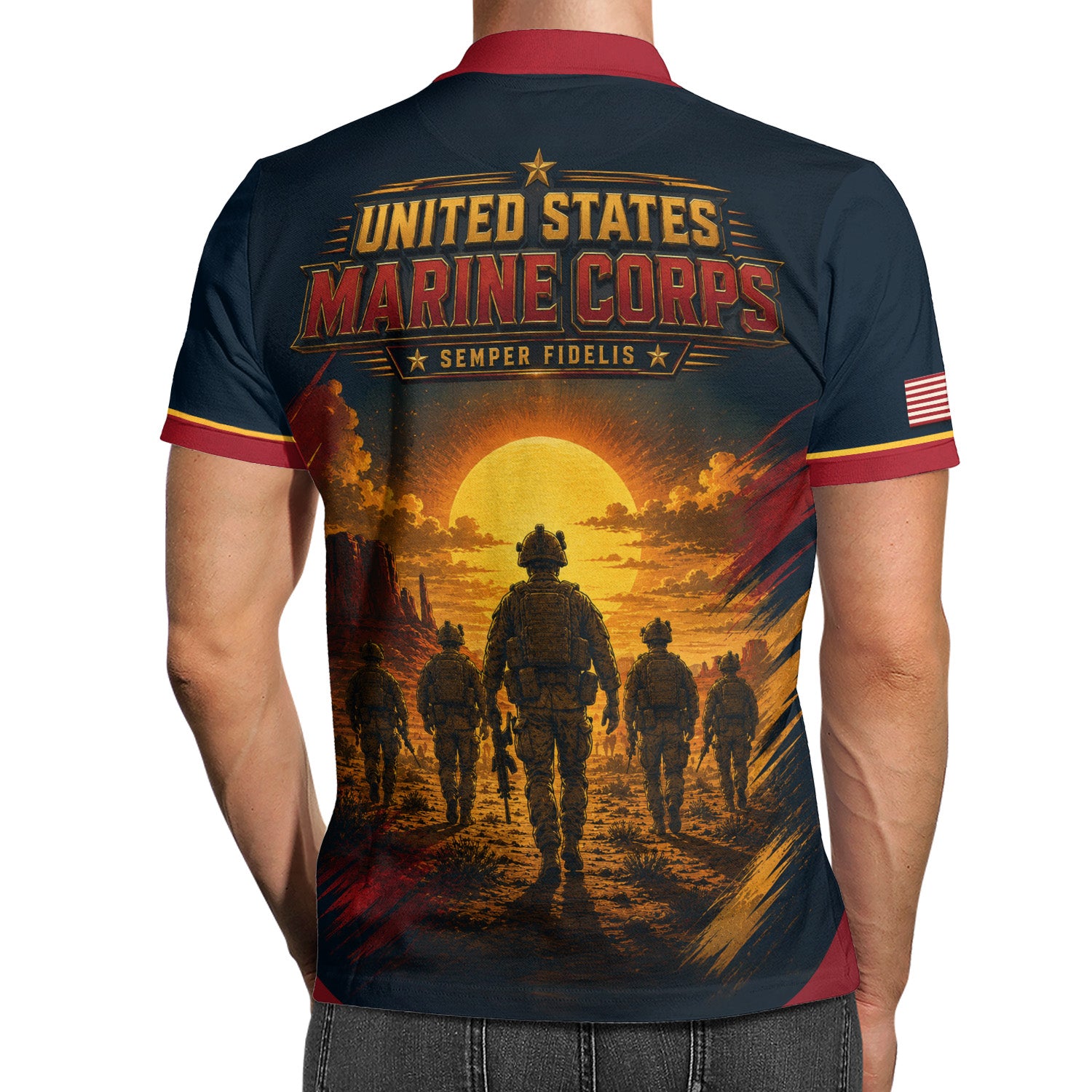 Custom USMC Veteran 3D Polo Shirt with Name and Rank