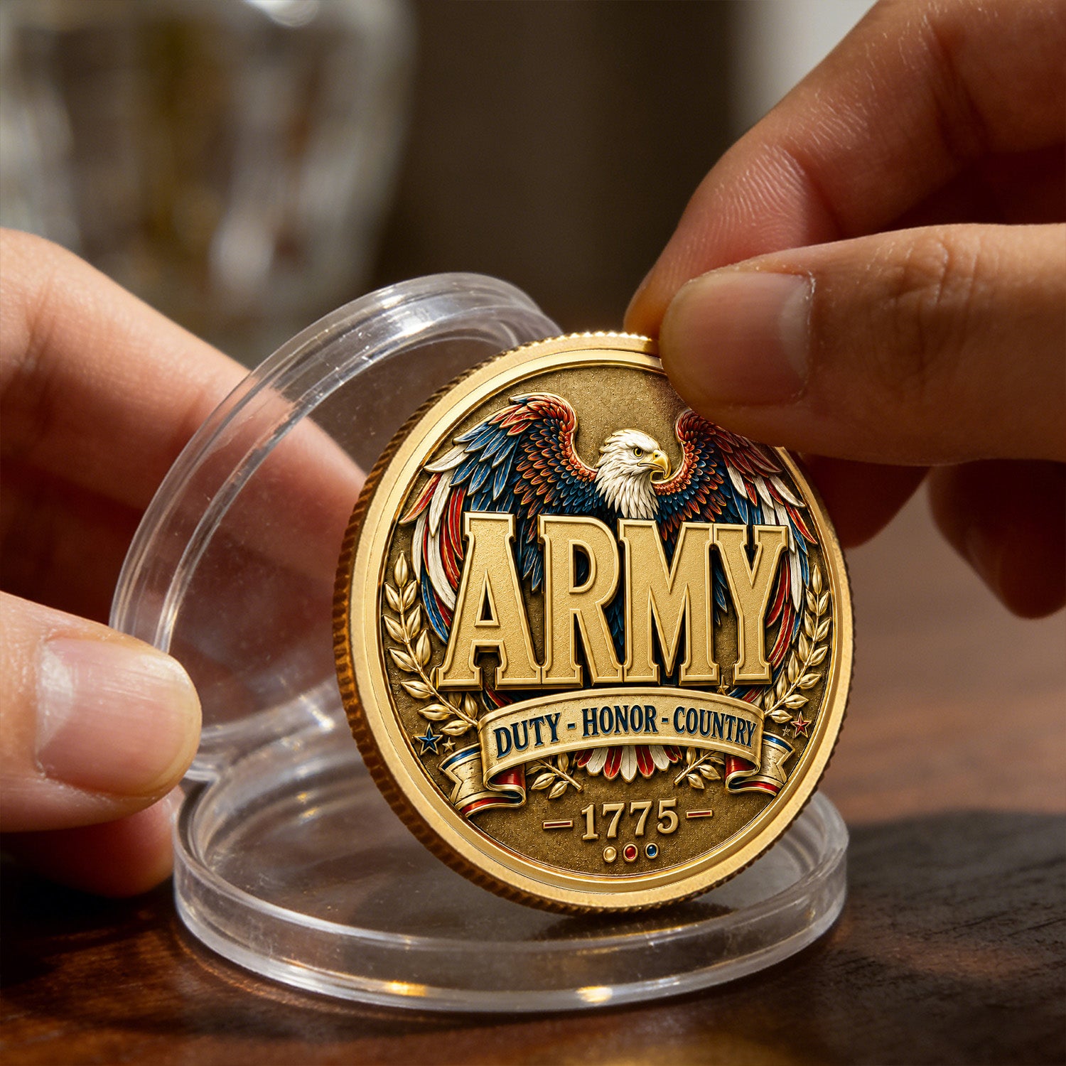 Custom Army Soldier Rank and Text 3D Challenge Coin