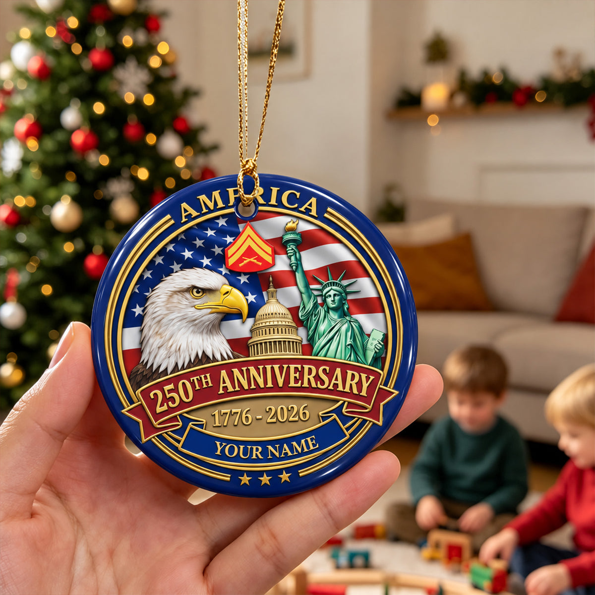 Custom U.S. Army Ceramic Ornament Personalized Military Rank and Text