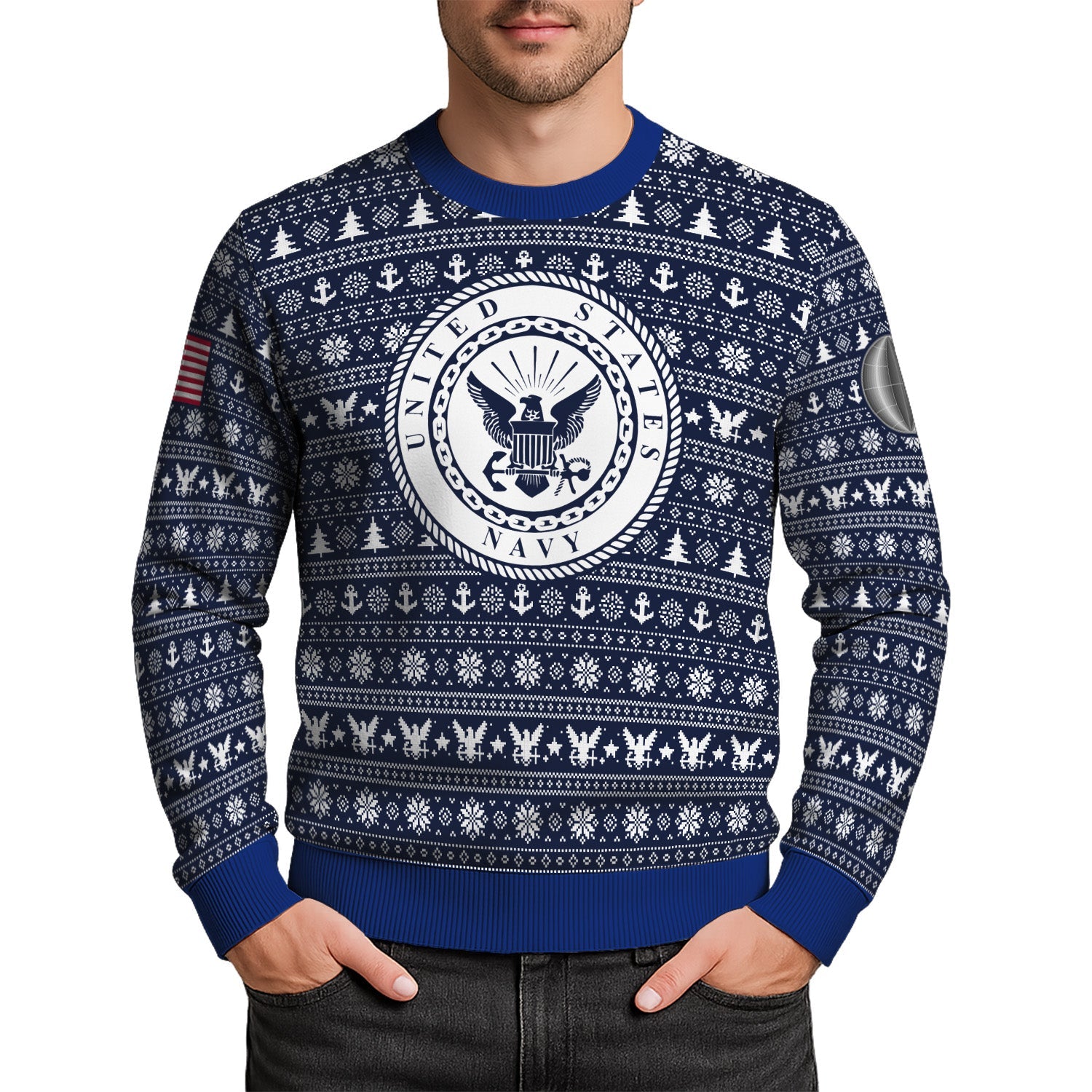 Personalized US Navy Christmas Ugly Sweater KRUST11