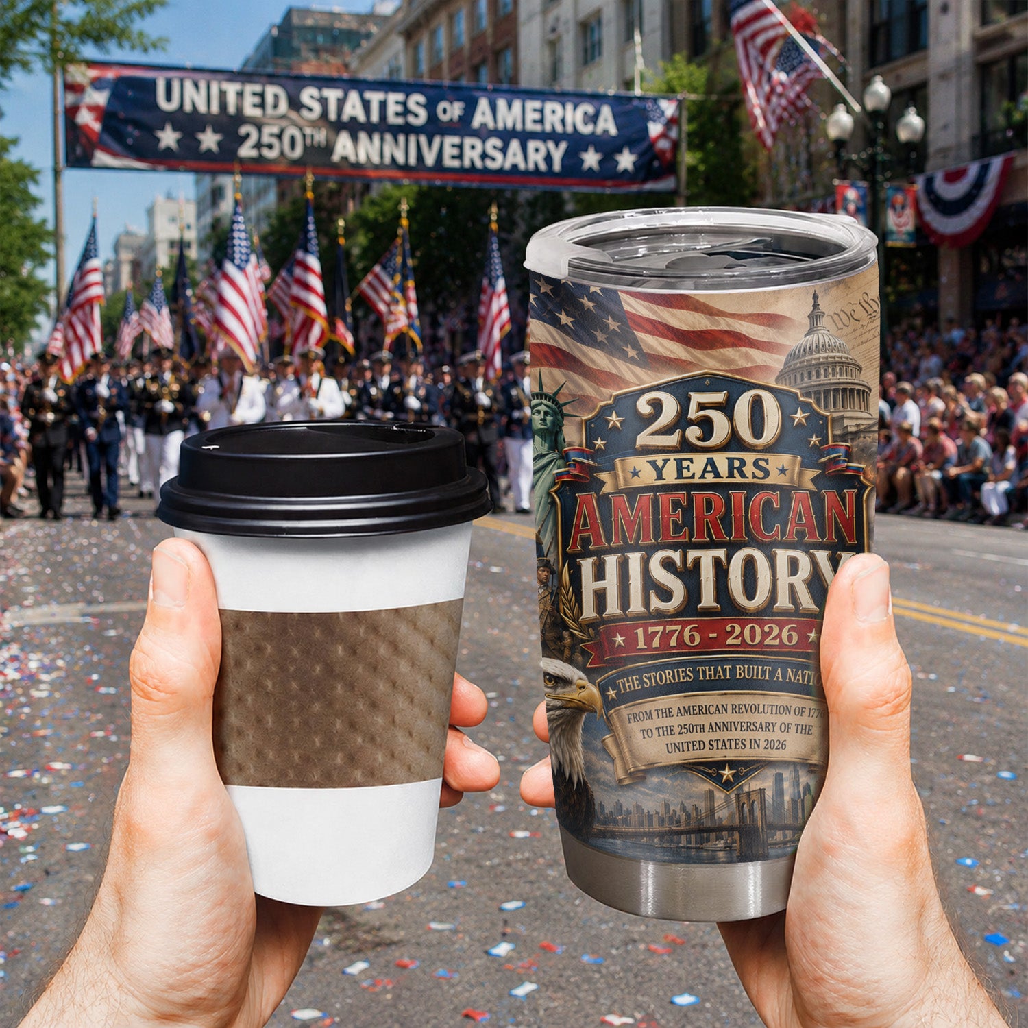 USA Patriotic Tumbler 20oz 250th Anniversary Gift