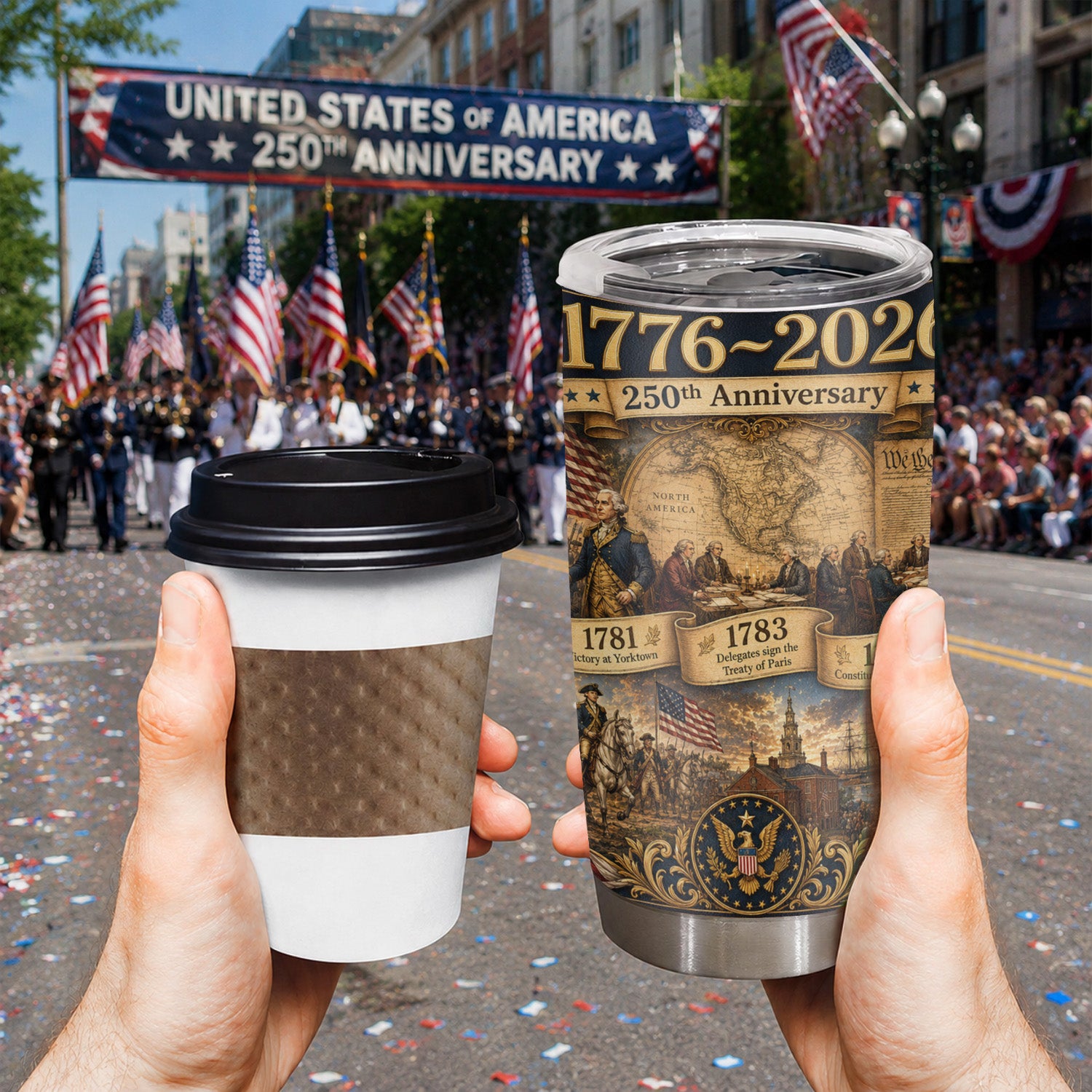America 250 Eagle Flag Tumbler 20oz Patriotic Gift
