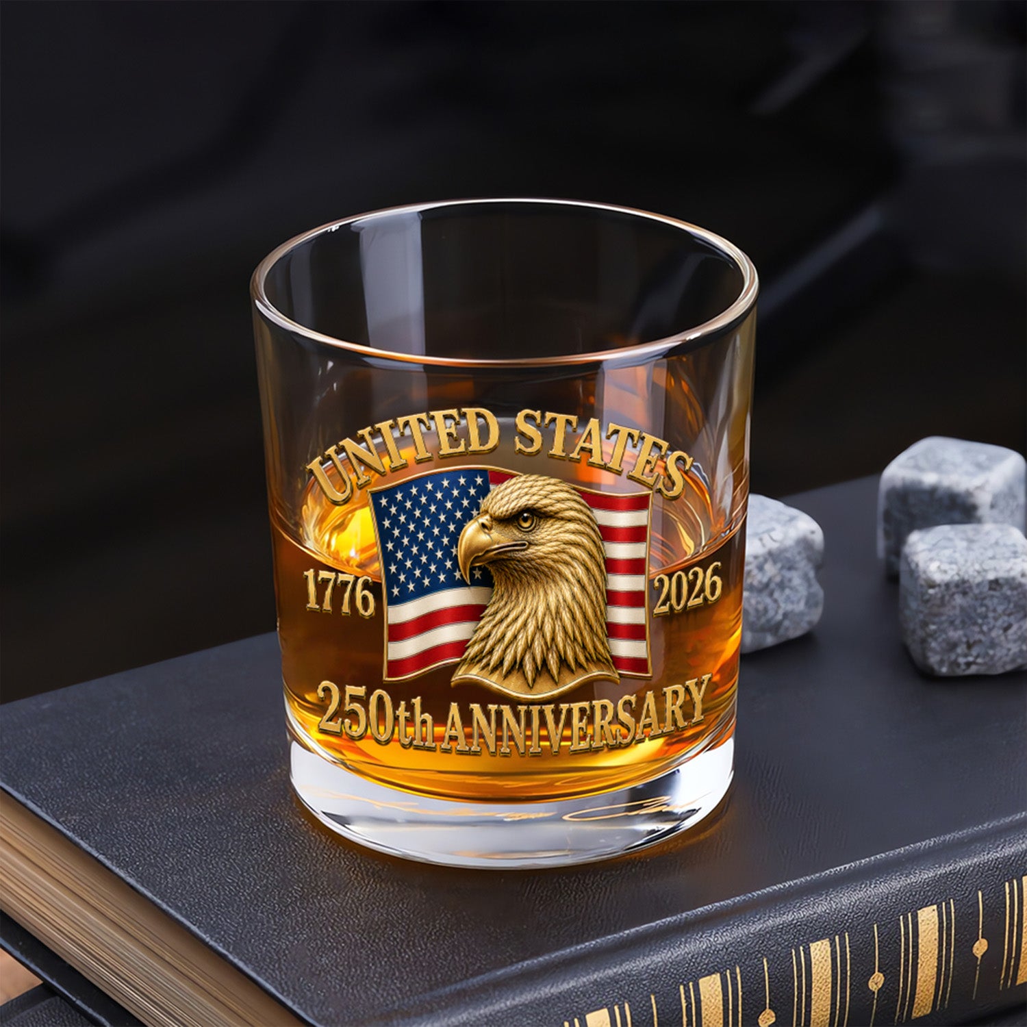 USA 250th Birthday Whiskey Glass Patriotic Barware Gift