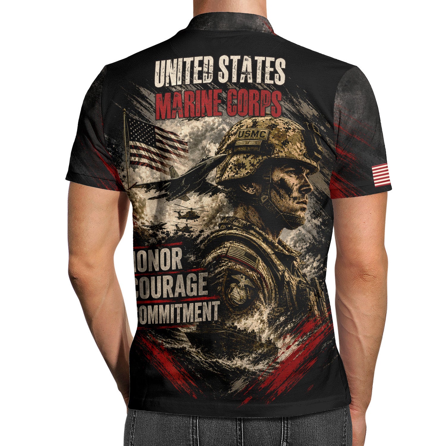 US Marine Corps Personalized Military Rank All Over Print Polo Shirt