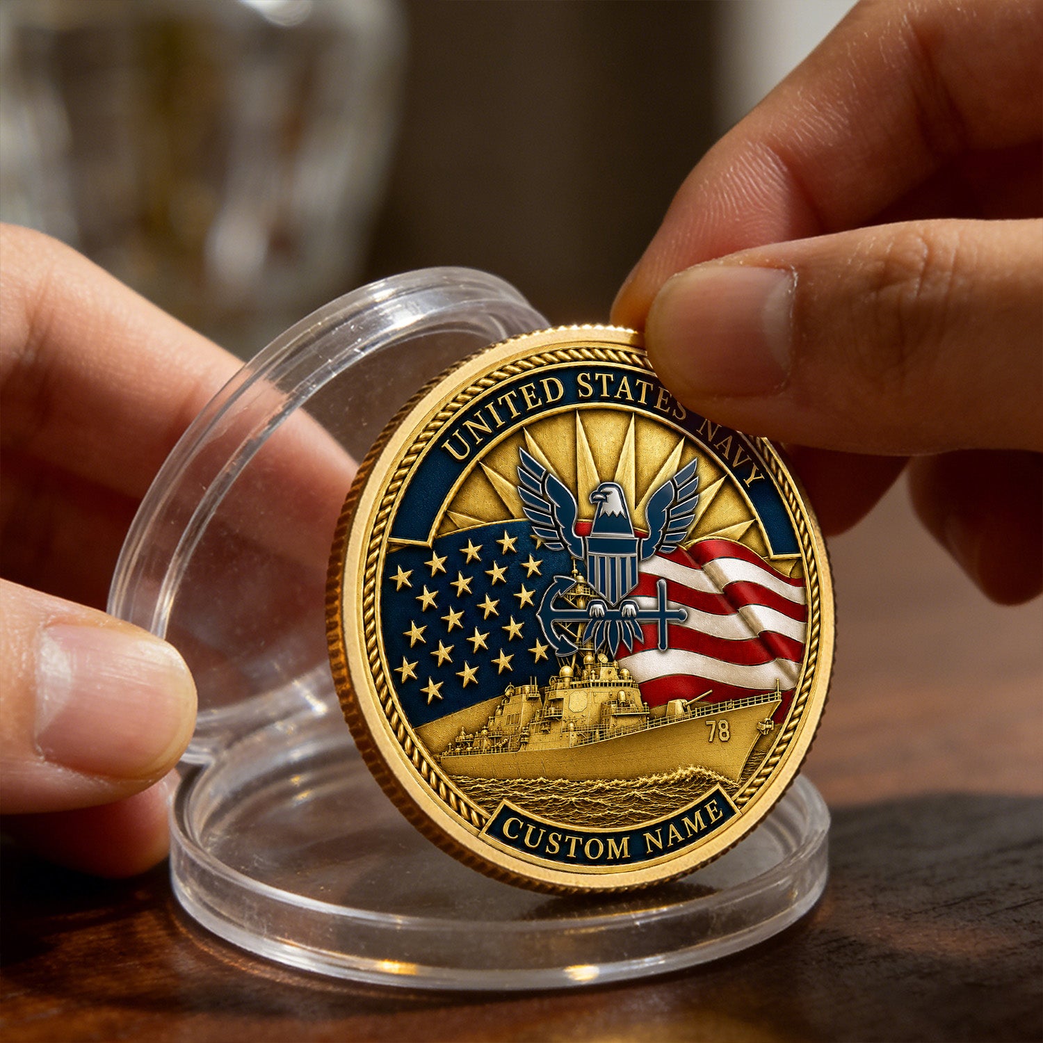 US Navy Chief Rank Custom Name 3D Challenge Coin Keepsake