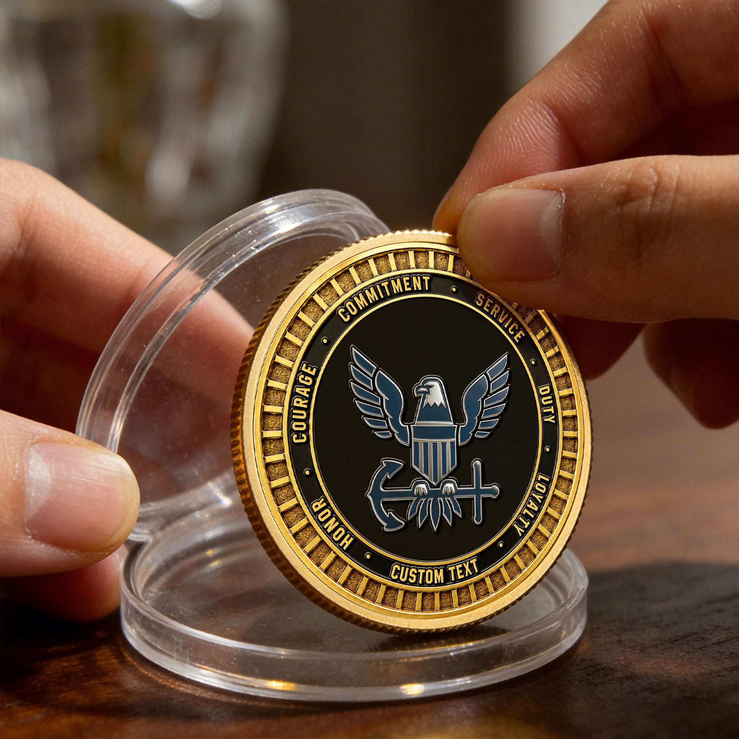 US Navy Custom Rank and Text 3D Challenge Coin Tribute