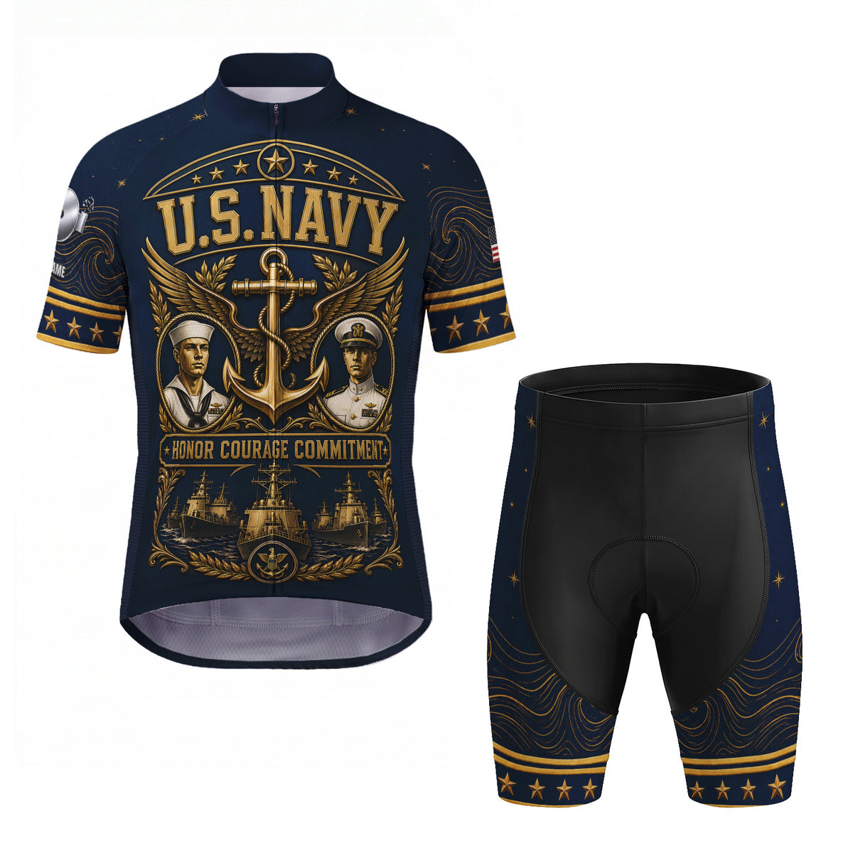 Personalized US Navy Cycling Jersey Custom Name & Rank Shirt