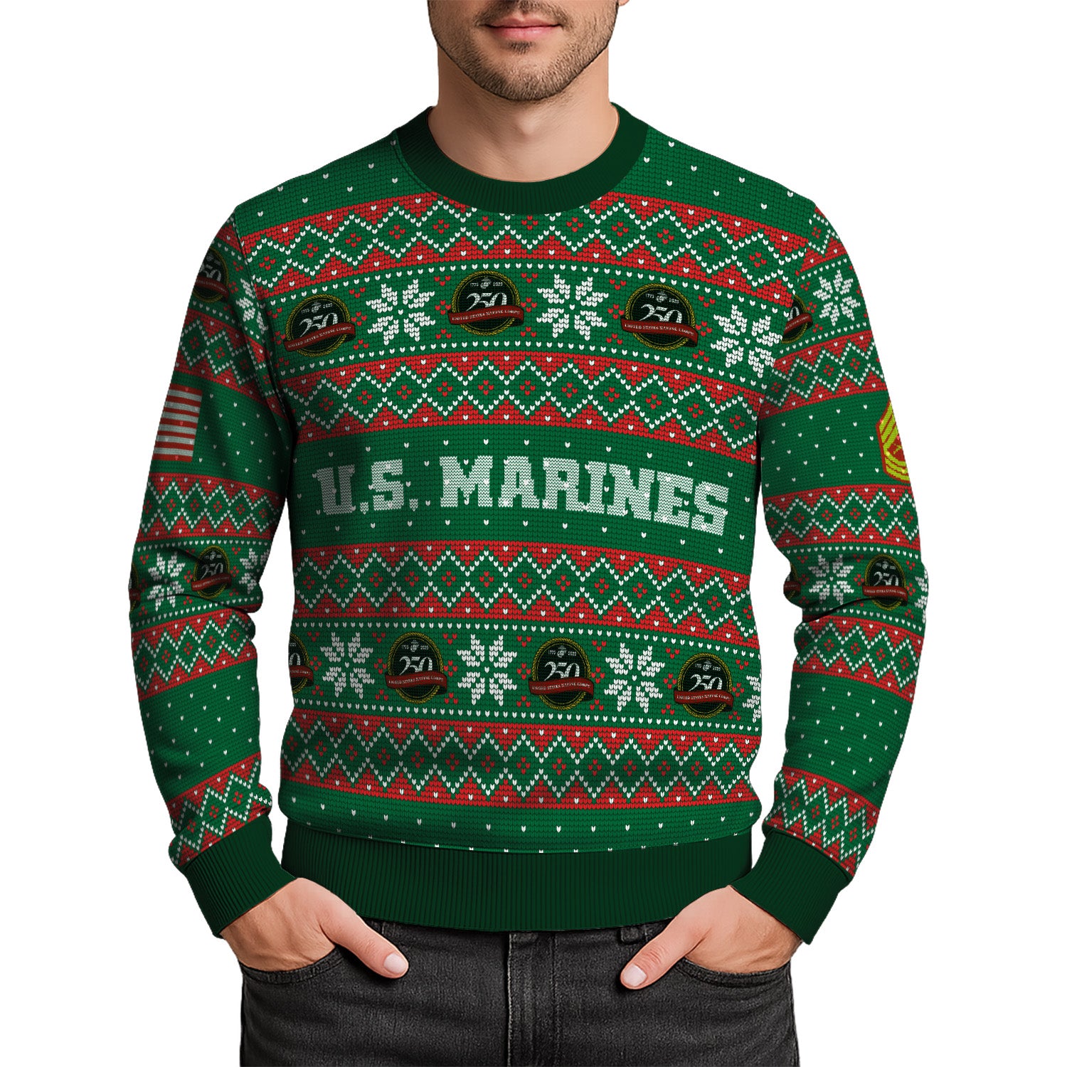 Custom Ranks USMC Ugly Christmas Sweater for Women Men KRUST09