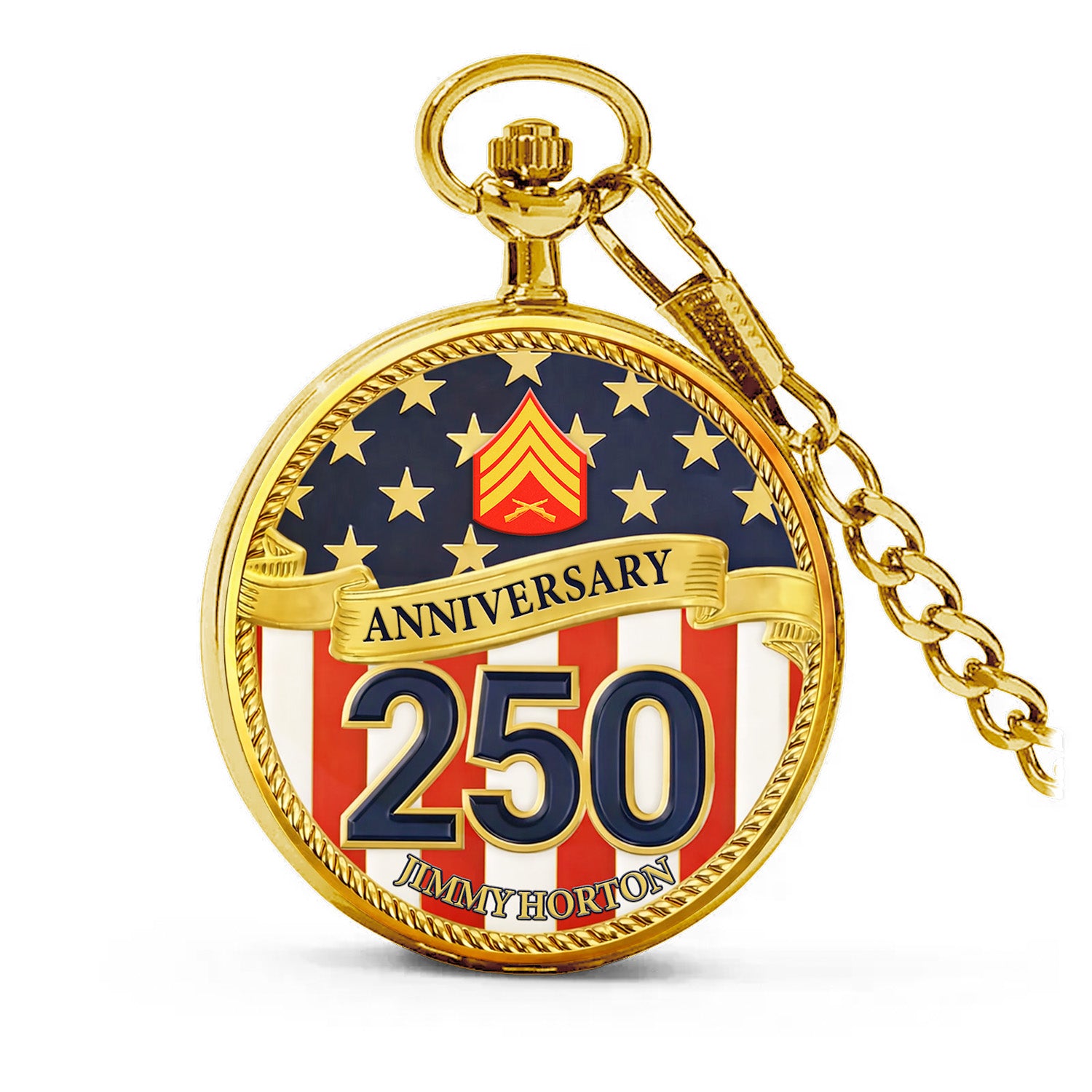 Marine Veteran Pocket Watch Personalized Name Rank