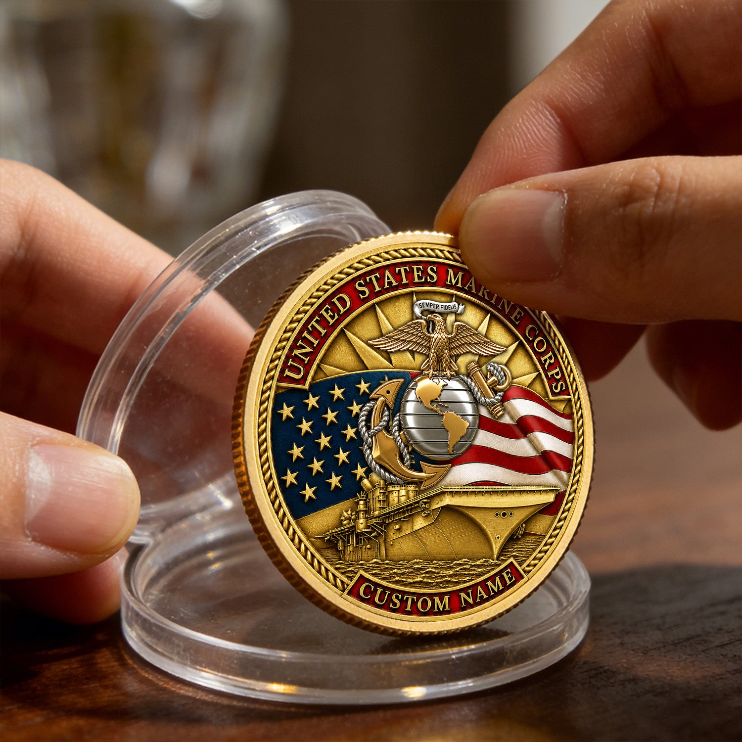 Custom USMC Enlisted Rank Text 3D Challenge Coin Gift